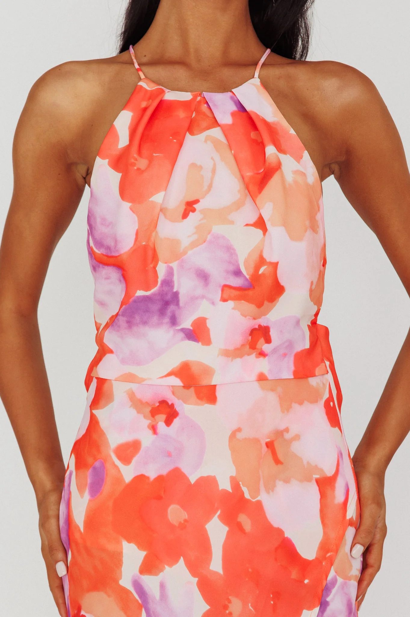 Val Cowl Back Maxi Dress Floral Orange