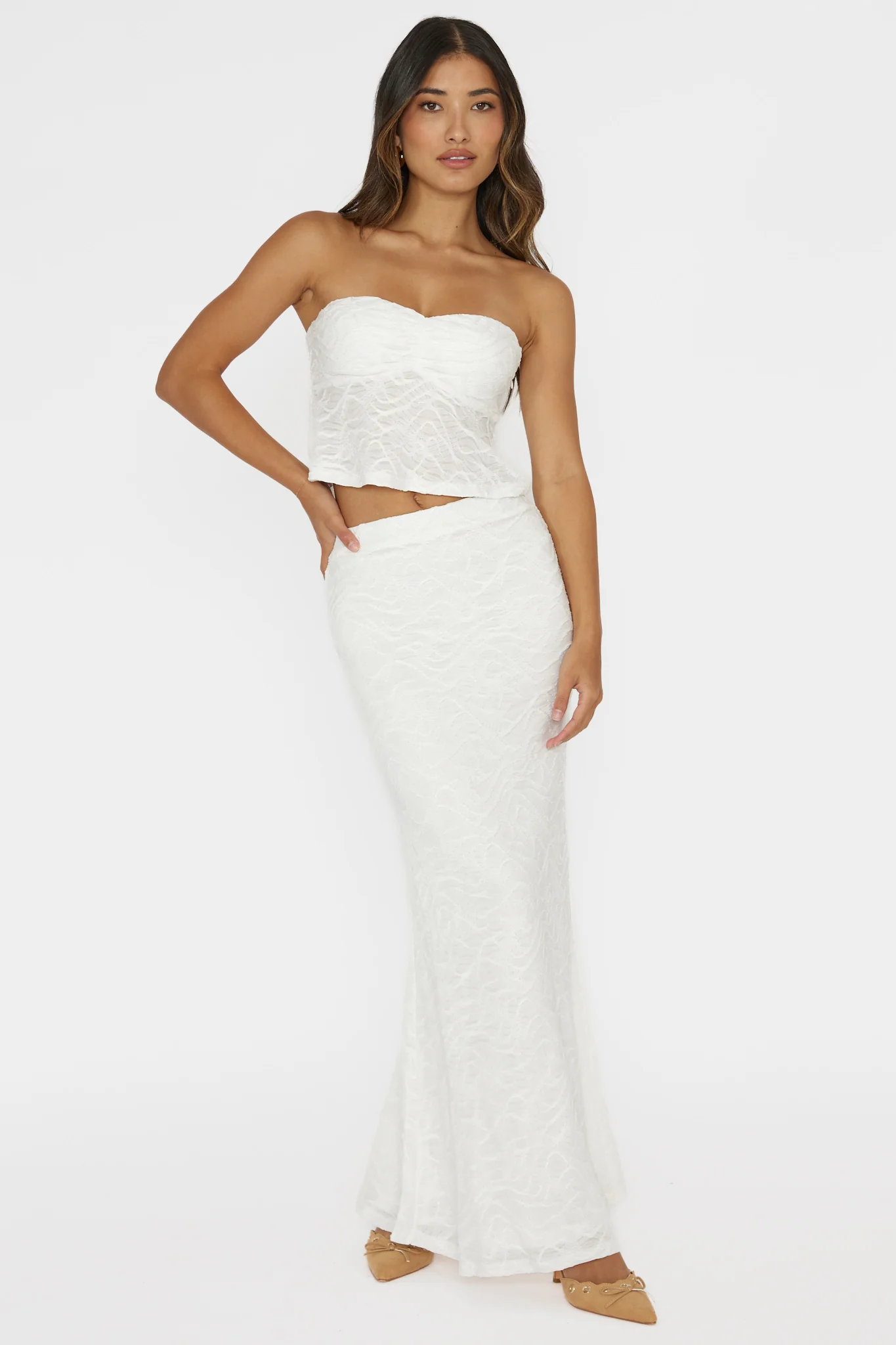 Chat Me Up Embellished Maxi Skirt White