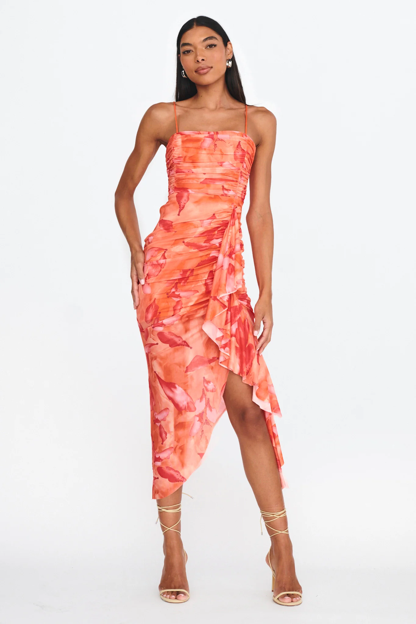 Your Destiny Ruched Asymmetrical Hem Dress Orange