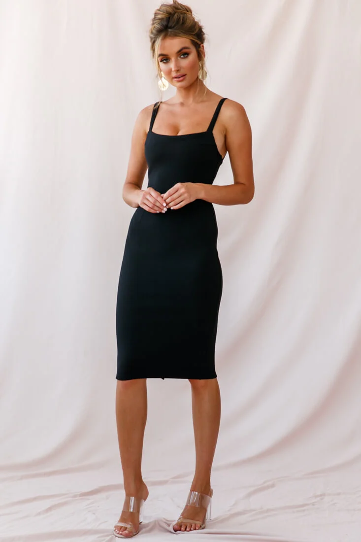 Georgia Square Neckline Midi Dress Black