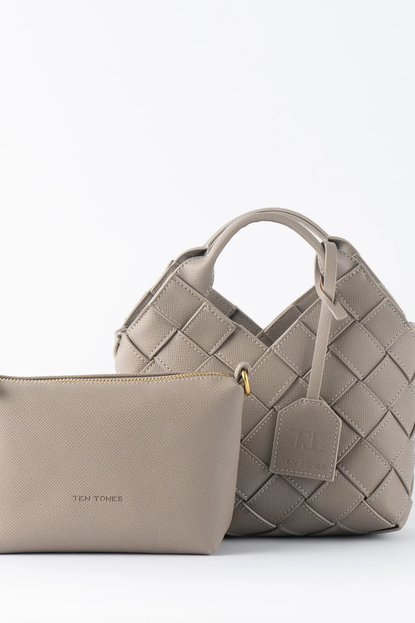TEN TONES Clementine Woven Mini Tote Beige