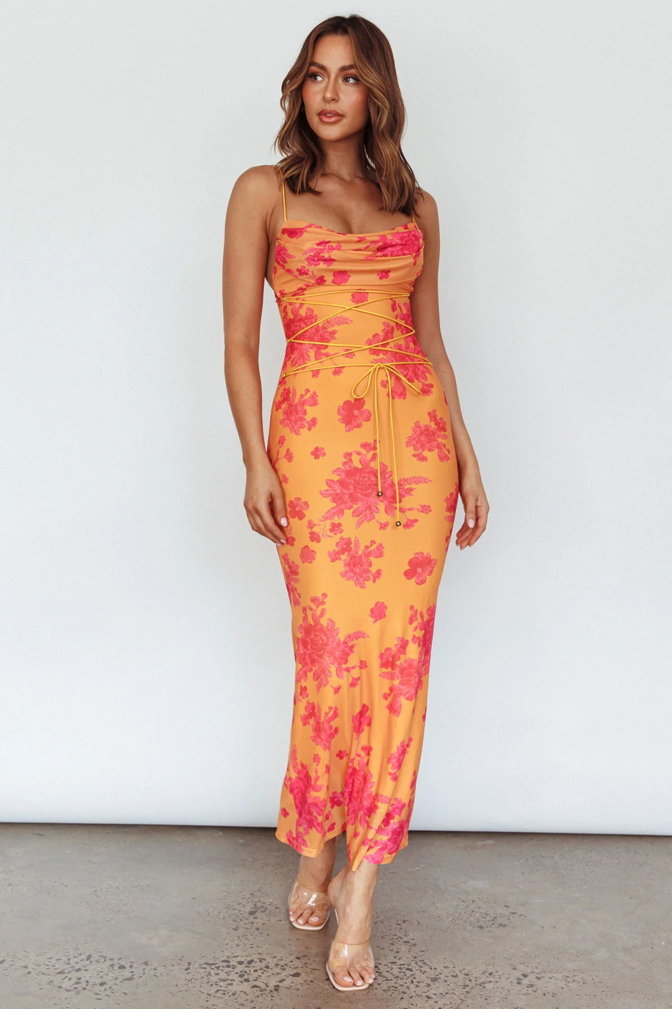 Teava Laced Waist Maxi Dress Floral Orange