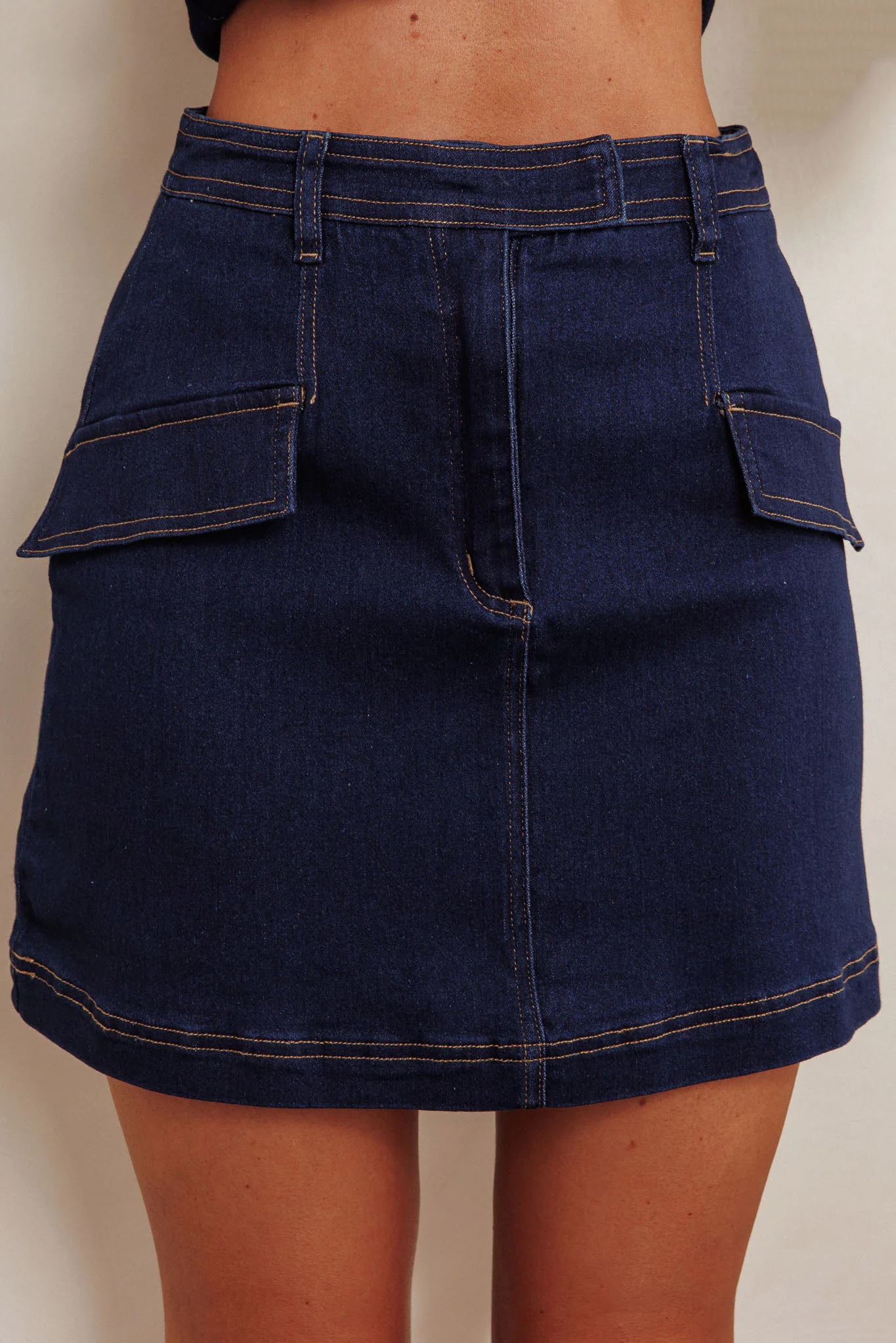 Caught Out Faux Pocket Mini Skirt Dark Denim