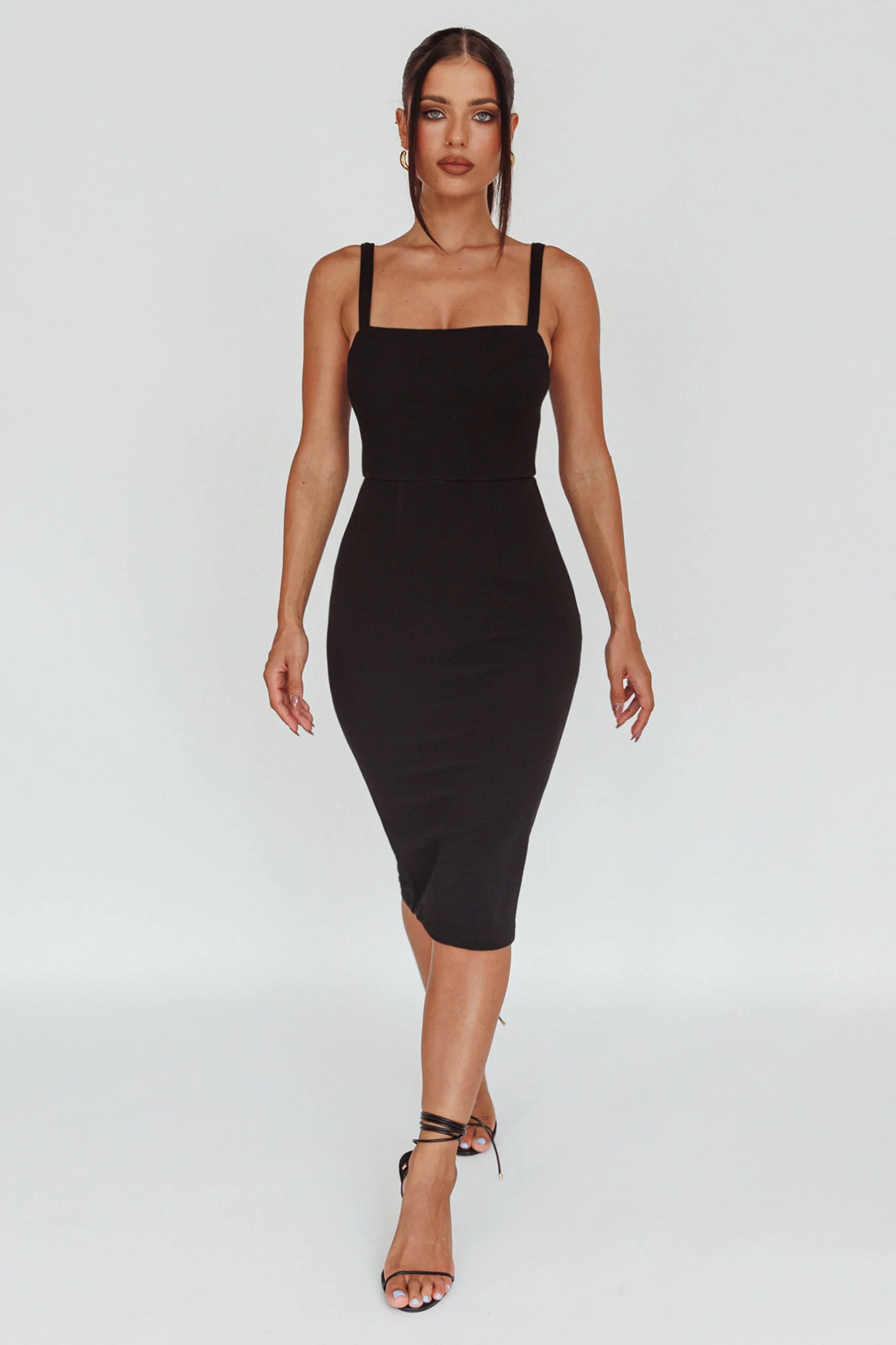 Georgia Square Neckline Midi Dress Black