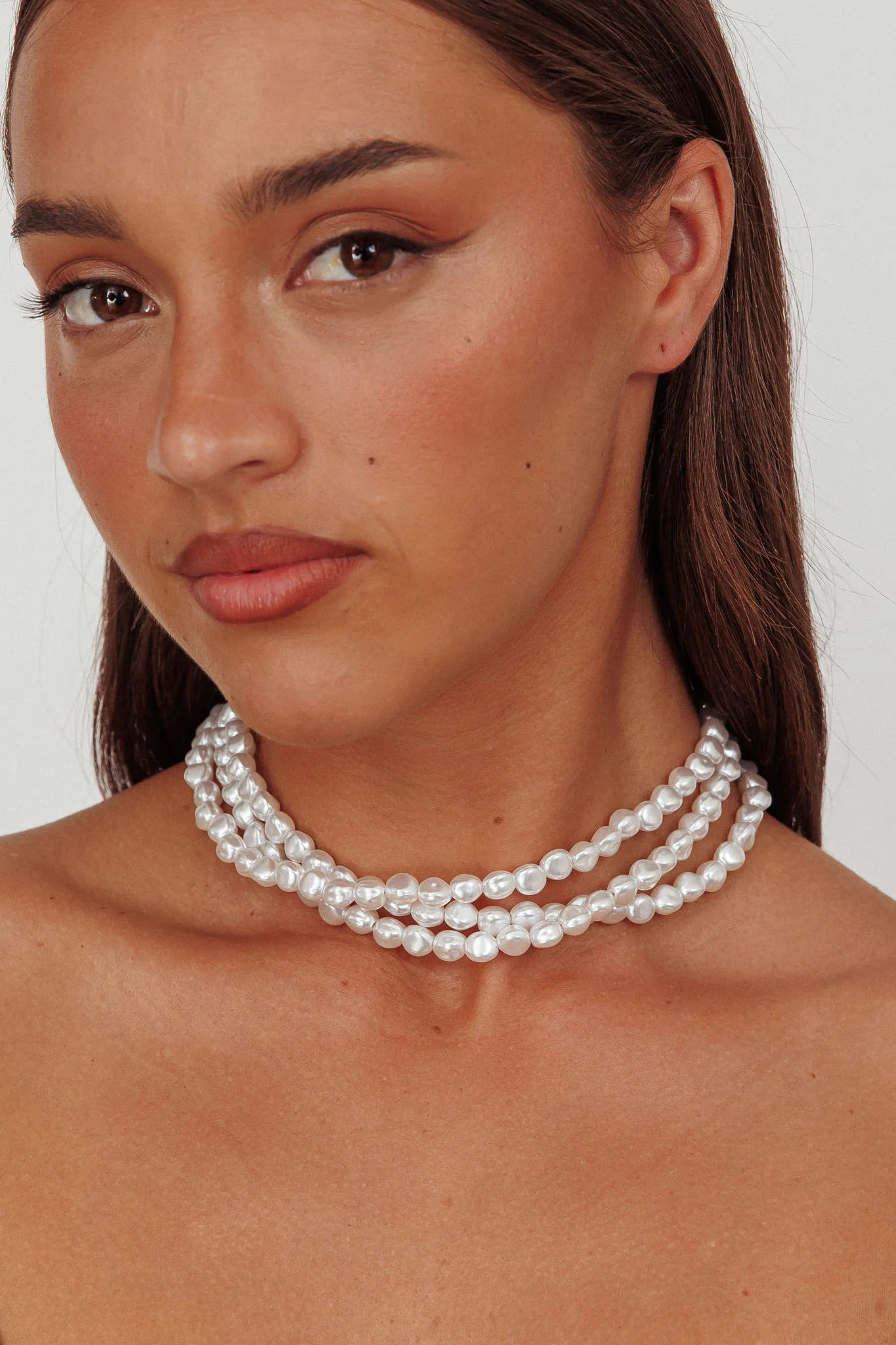 Roxanne Three Strand Baroque Necklace Pearl