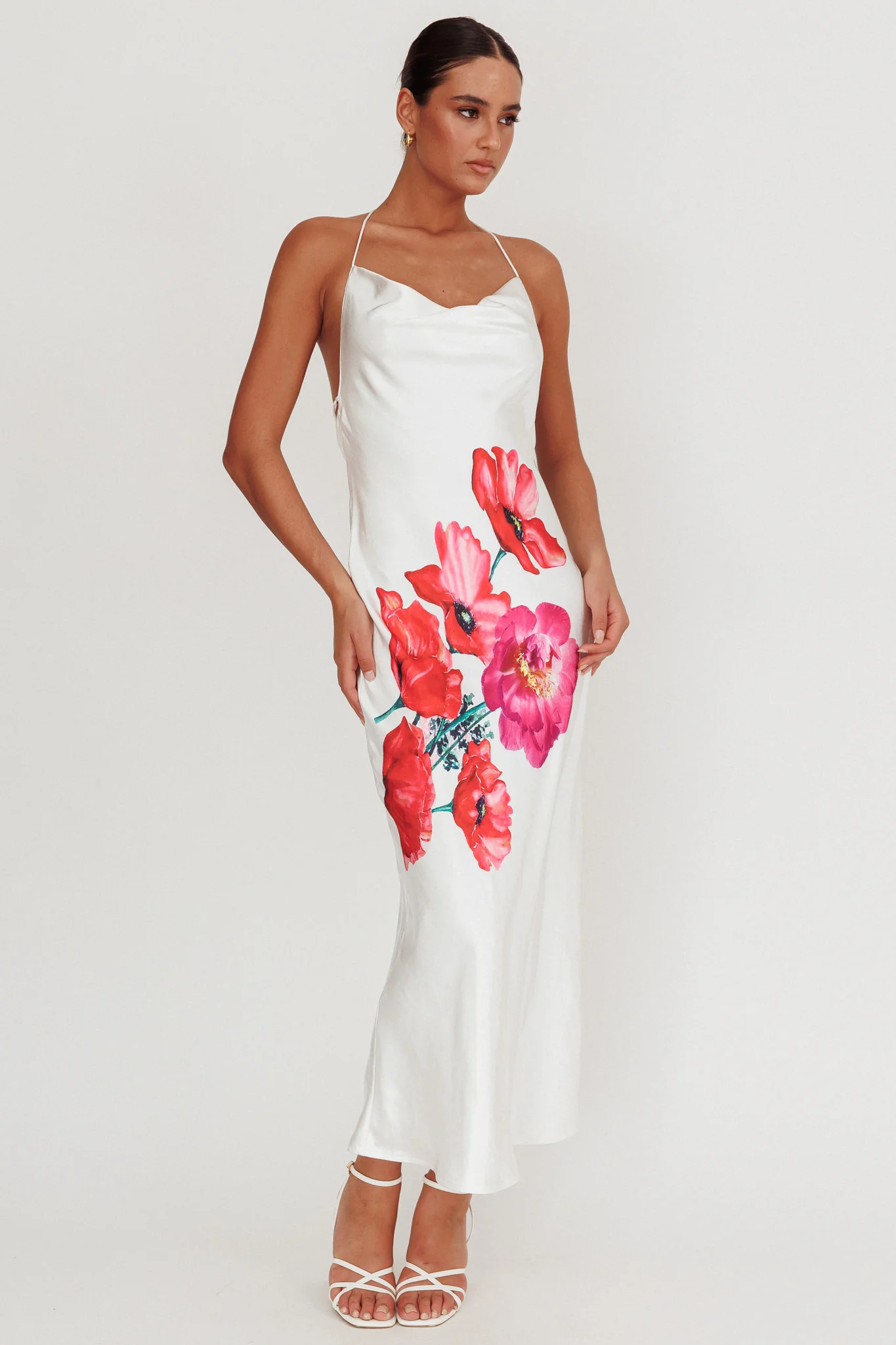 Seren Backless Cowl Neck Maxi Dress White