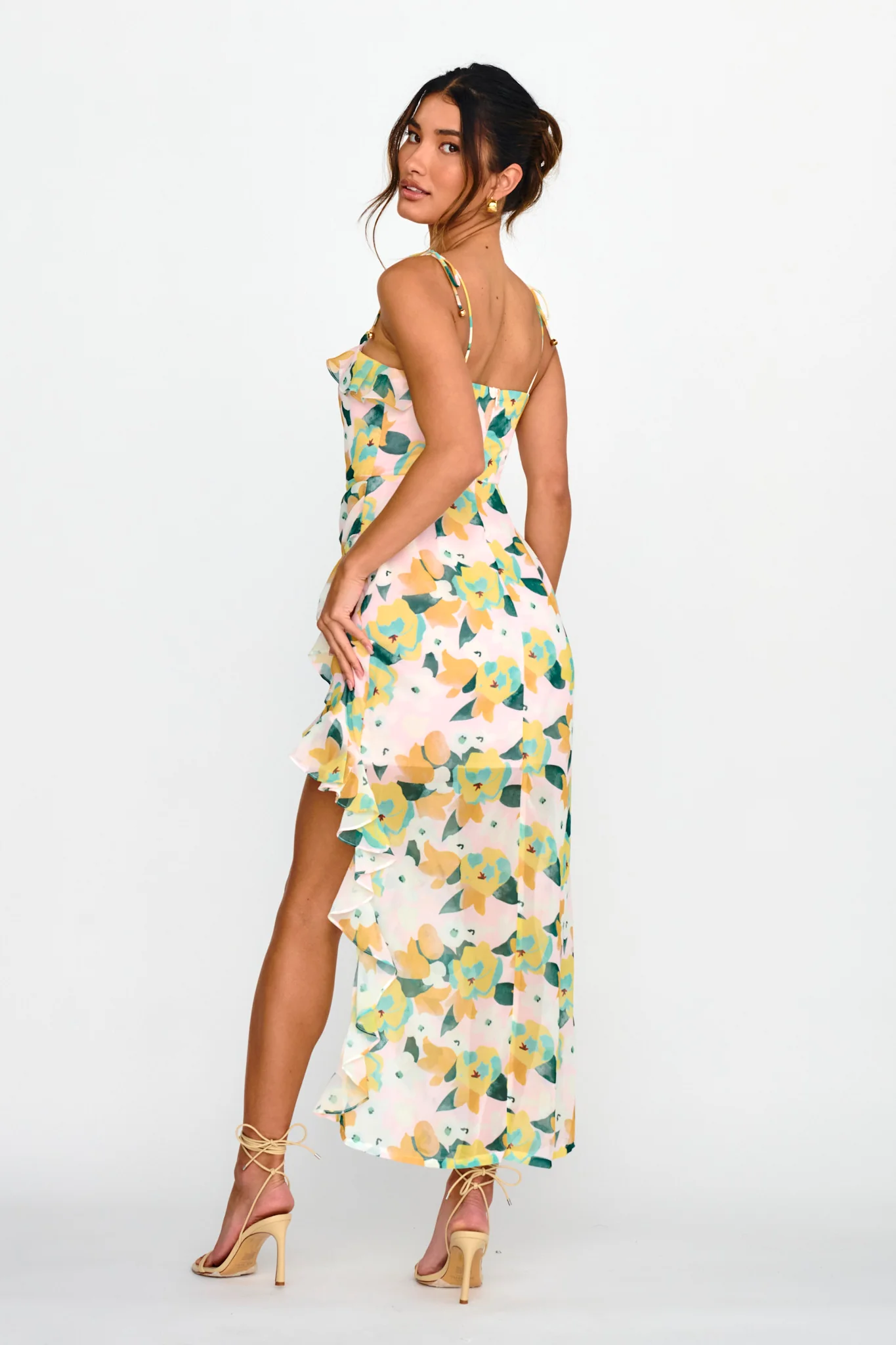 Portofino Cut-Out Split Midi Dress Floral Green