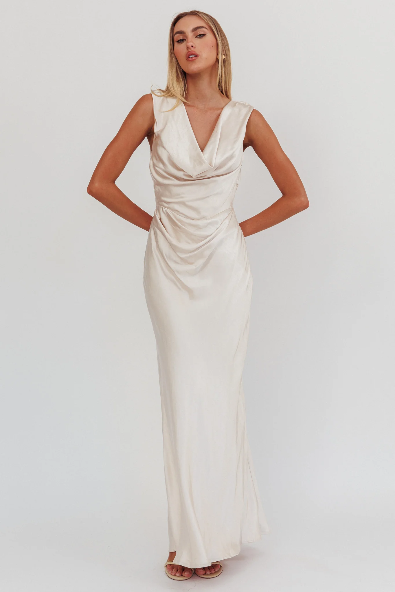 Chills Cowl Neck Satin Maxi Dress Champagne