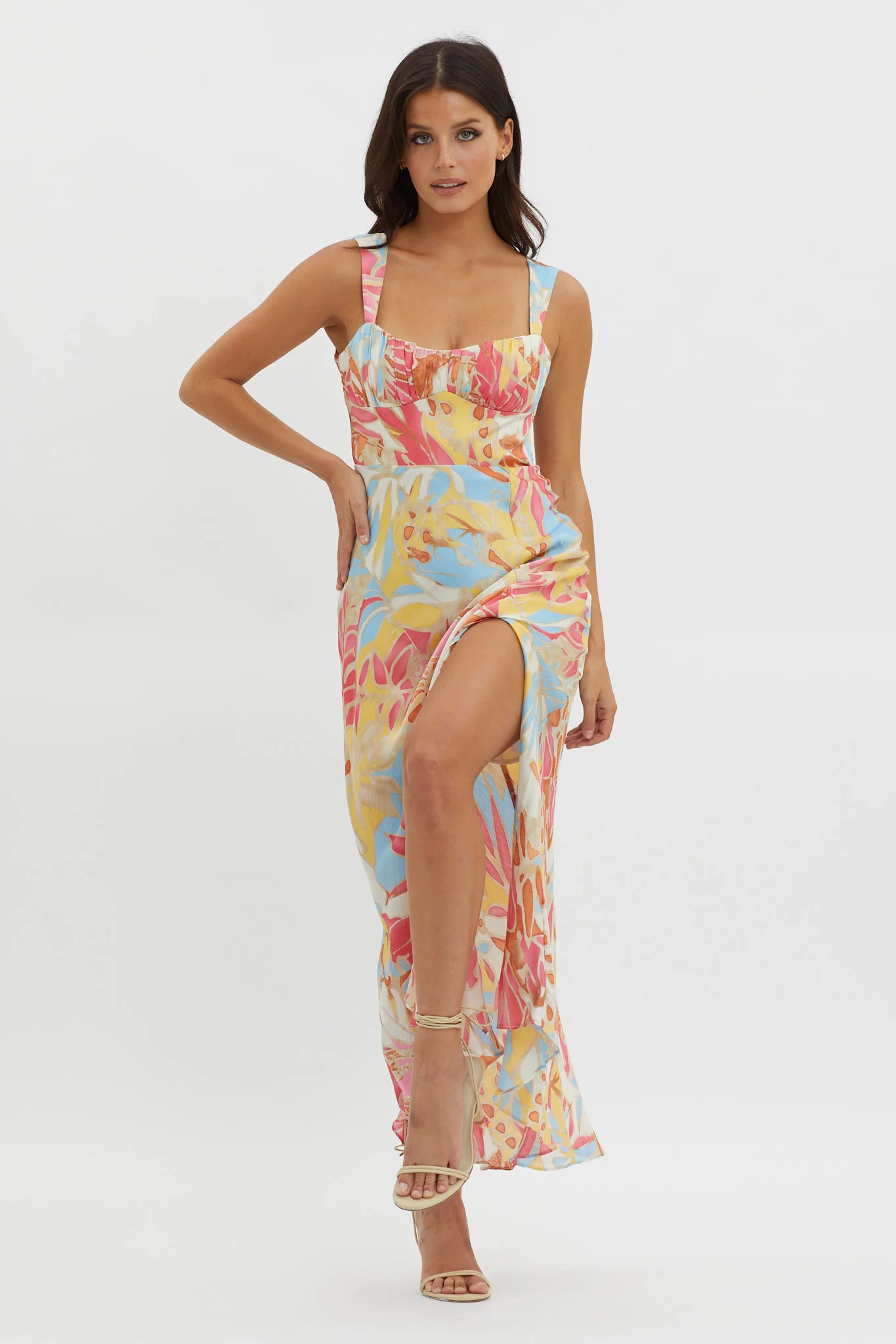 Casuarina Gathered Bust Midi Dress Blue