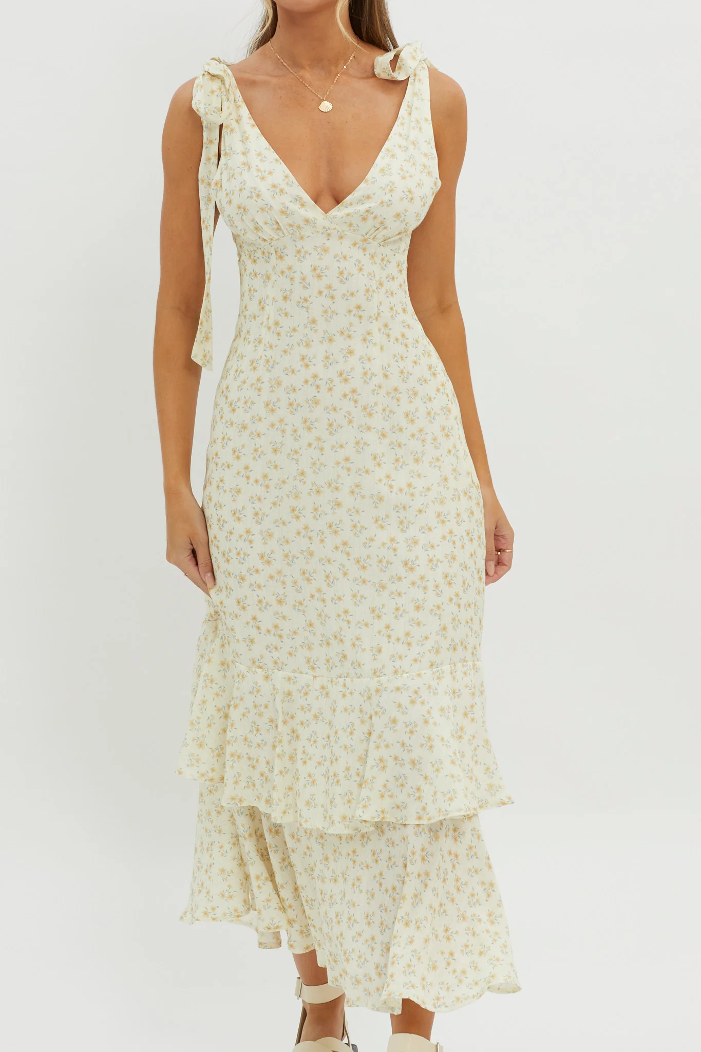 Manhattan Summer Tied Shoulder Maxi Dress Yellow