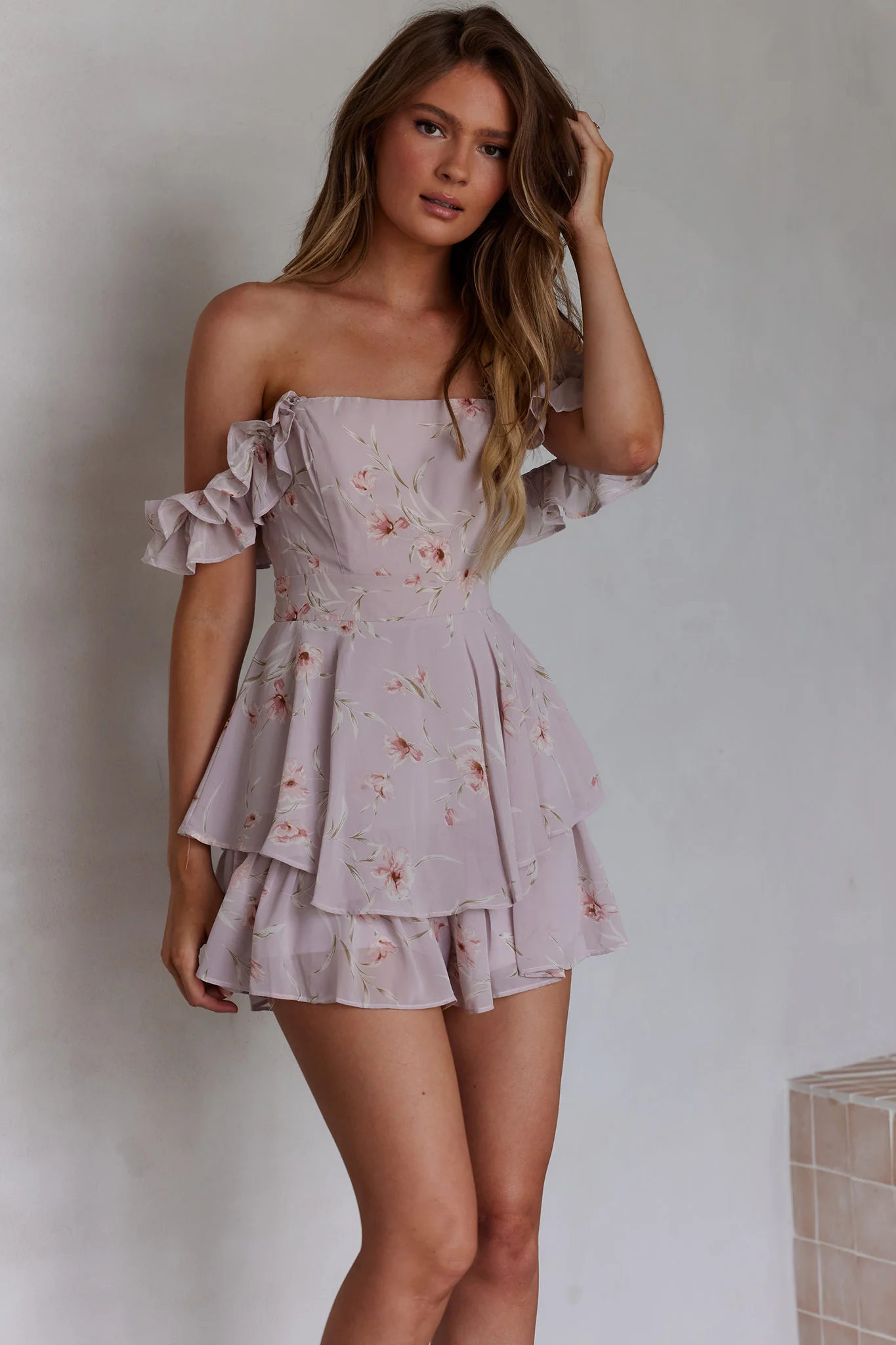 Verona Off-Shoulder Romper Floral Print Pink