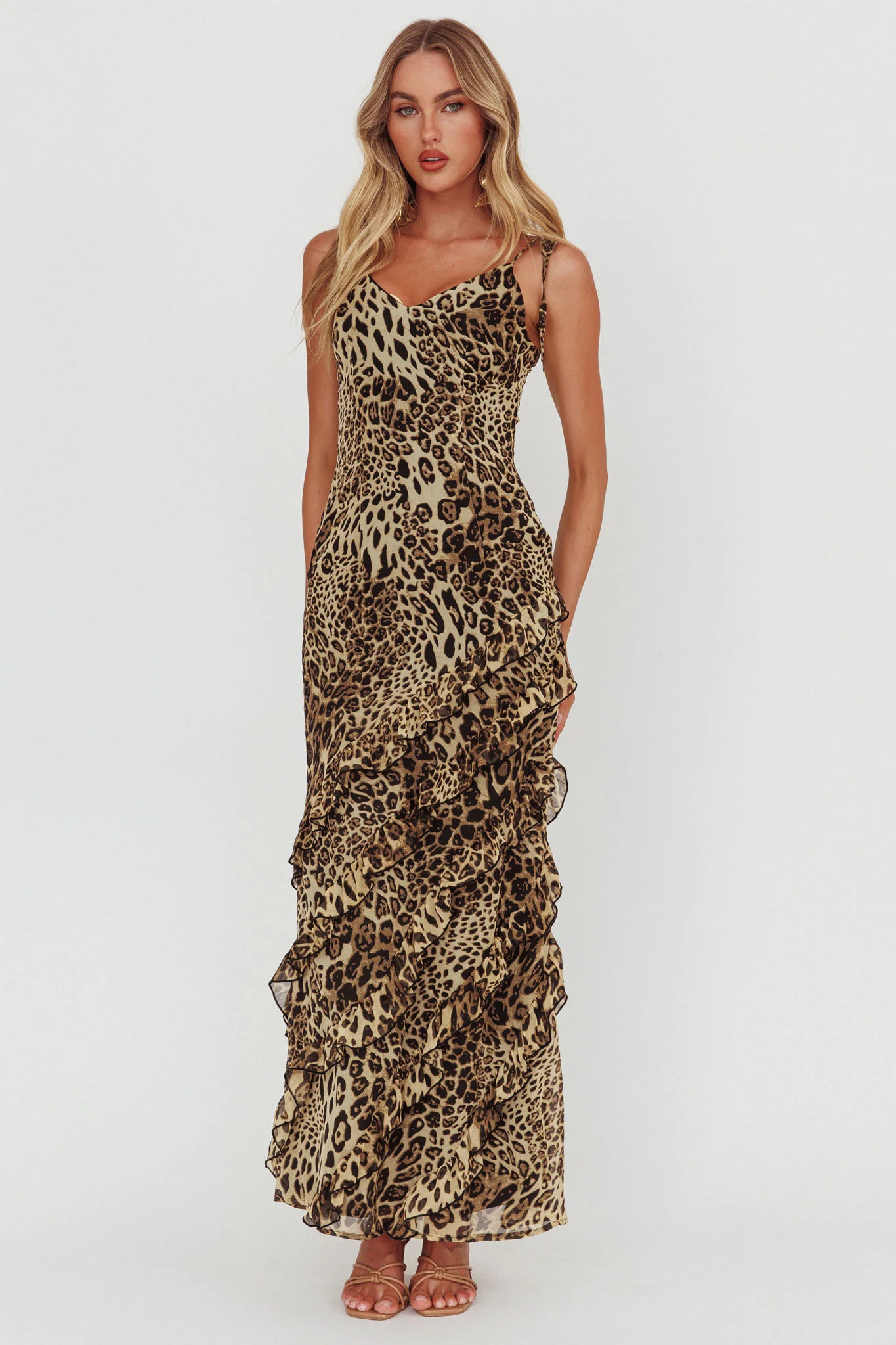 Dreamy Day Ruffle Trim Maxi Dress Leopard