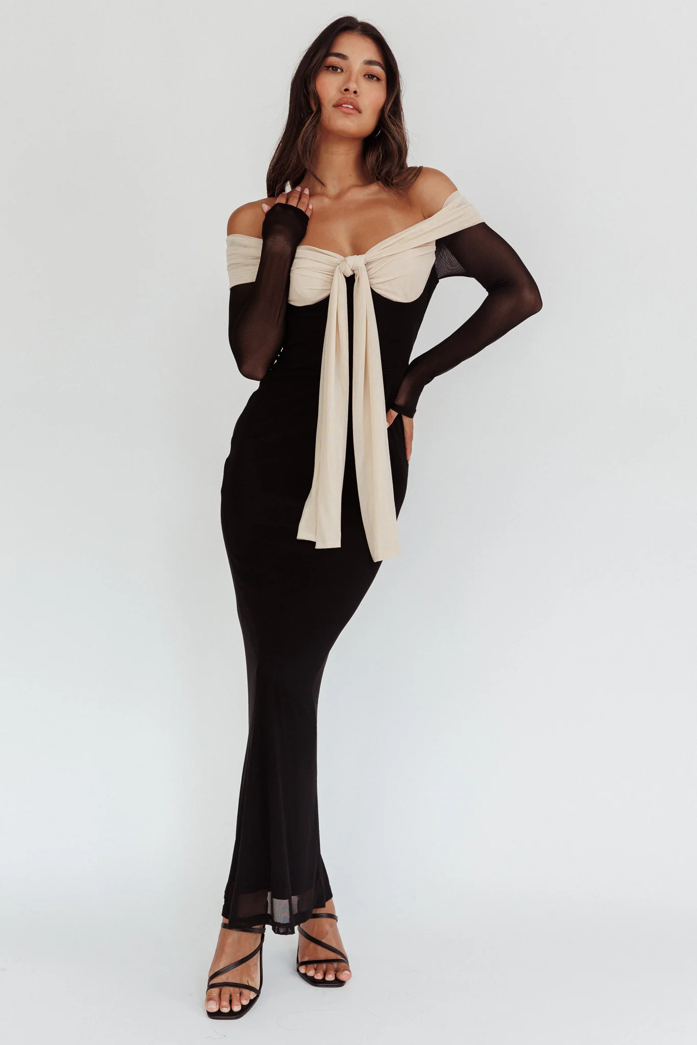 Perfect Worlds Off Shoulder Maxi Dress Black