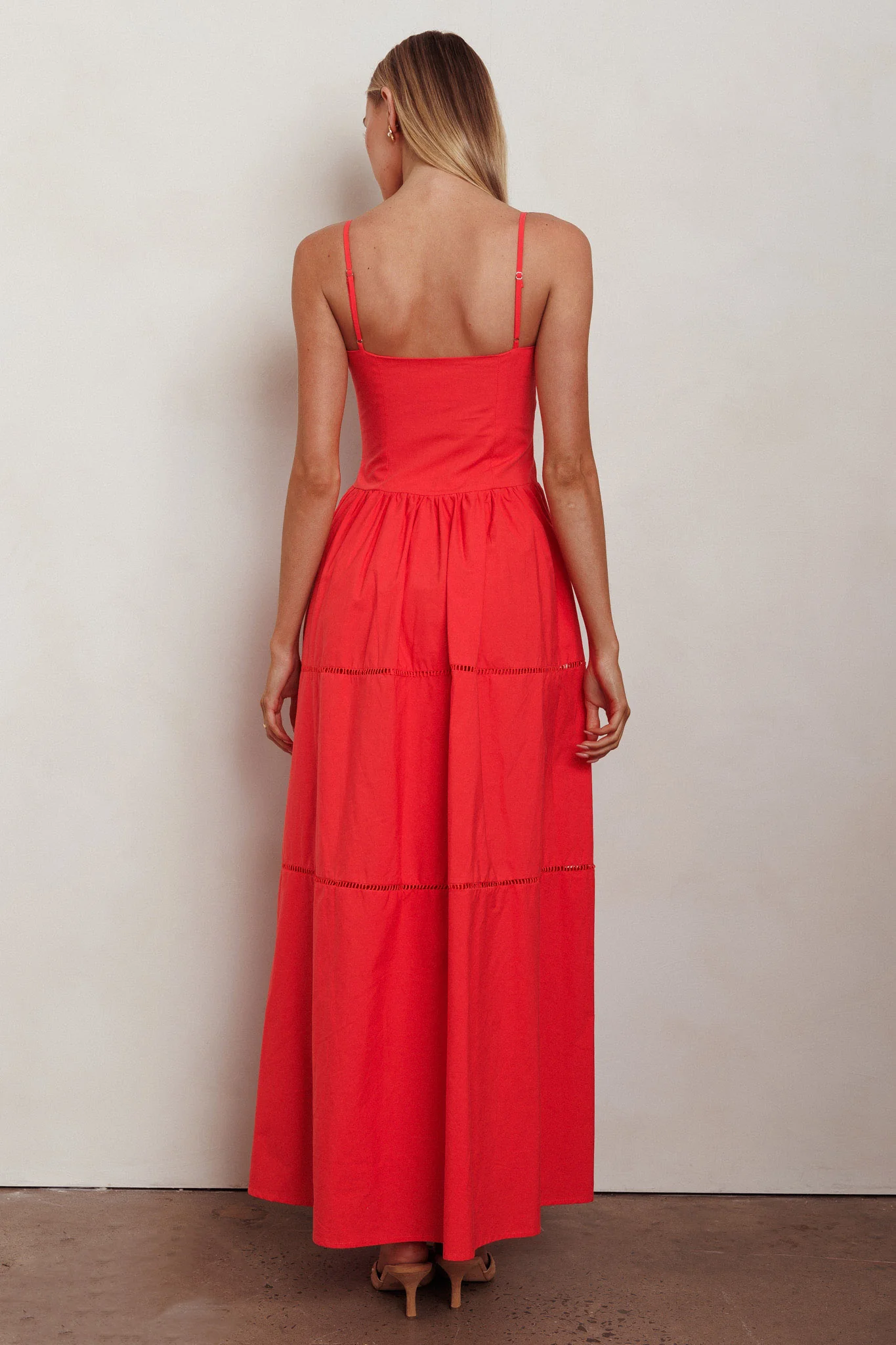 Heavenly Glow Gathered Bust A-Line Maxi Dress Red
