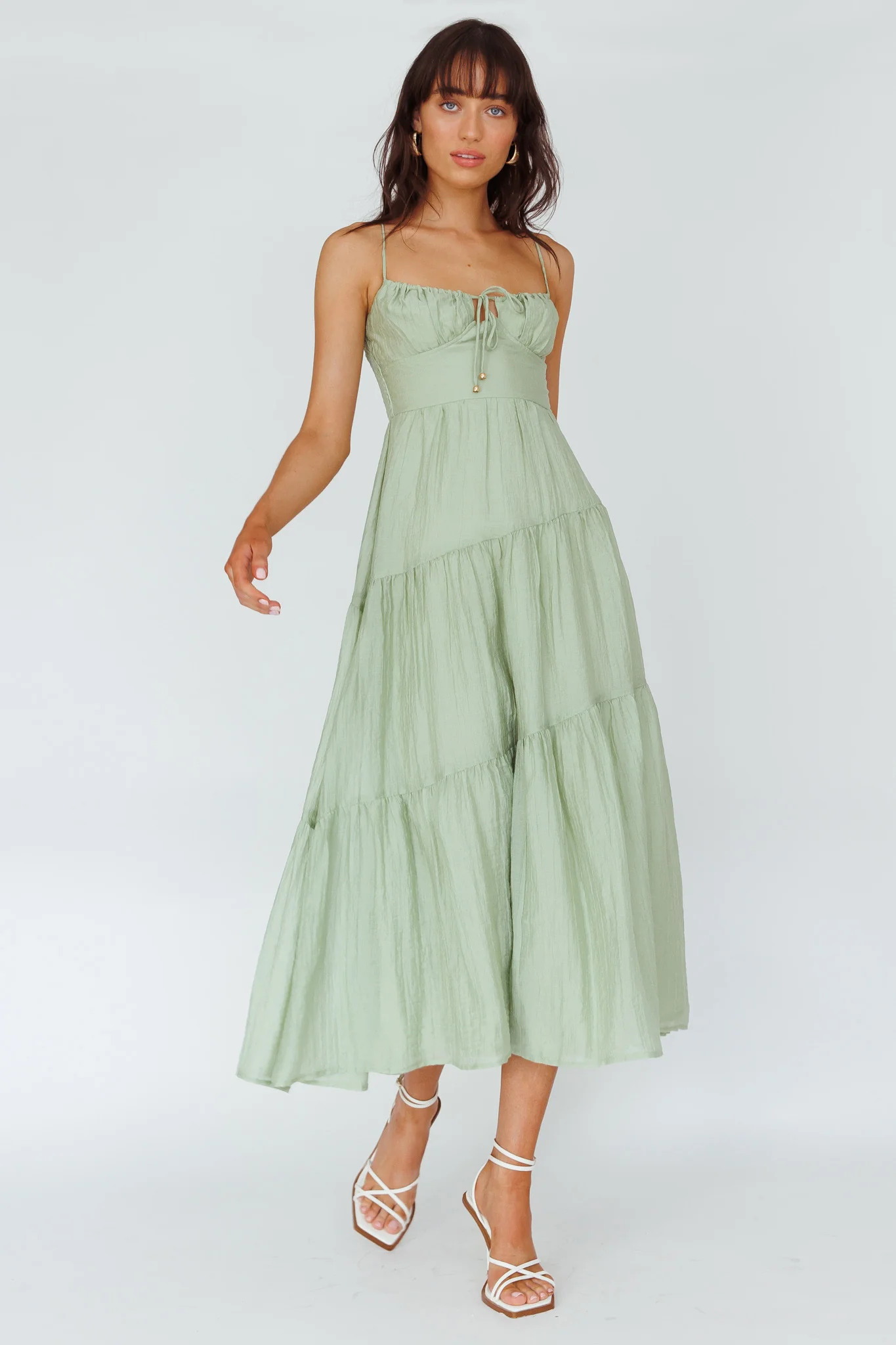 Doe Tie Bust Maxi Dress Sage