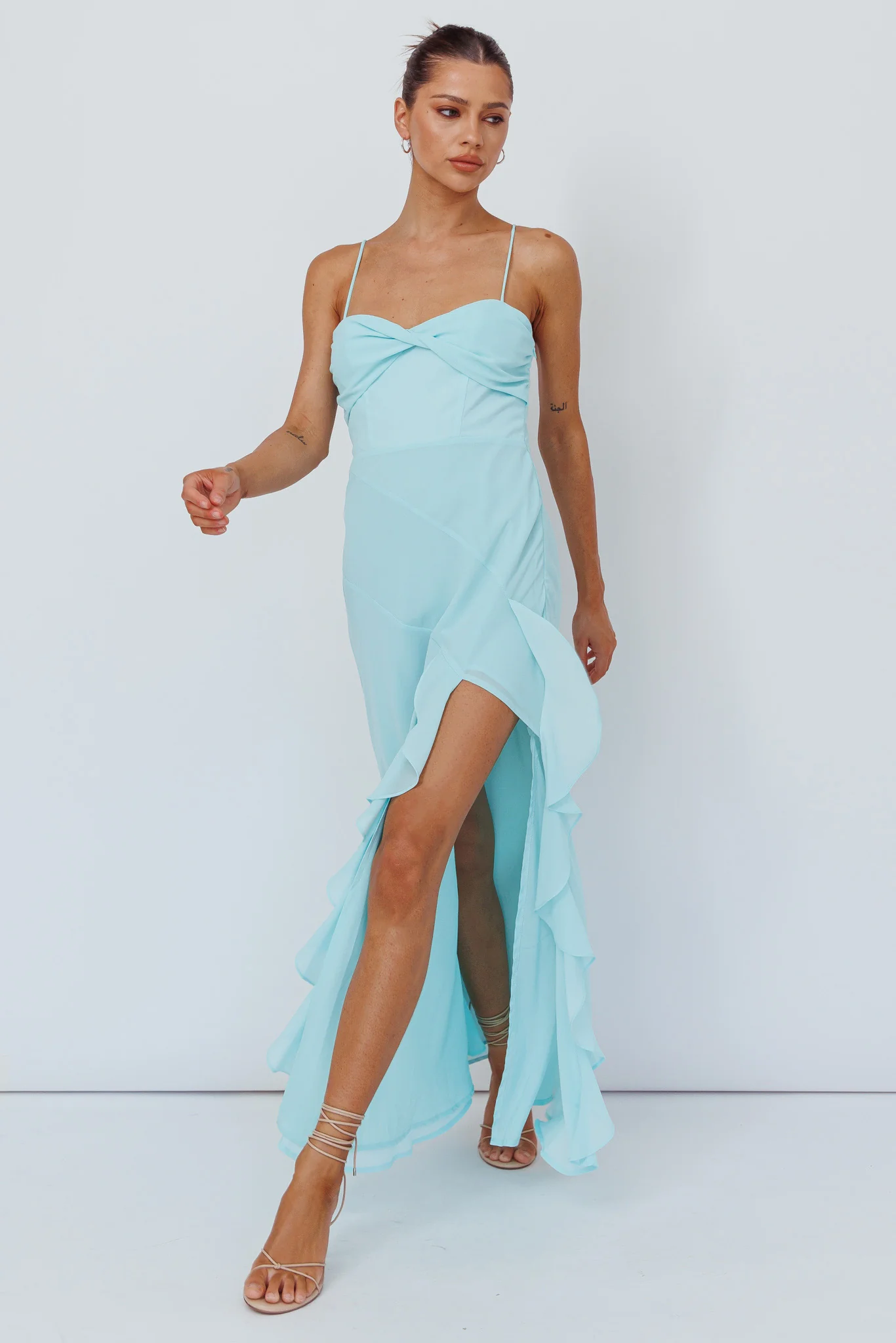 Jayna Ruffle Trim Split Dress Mint