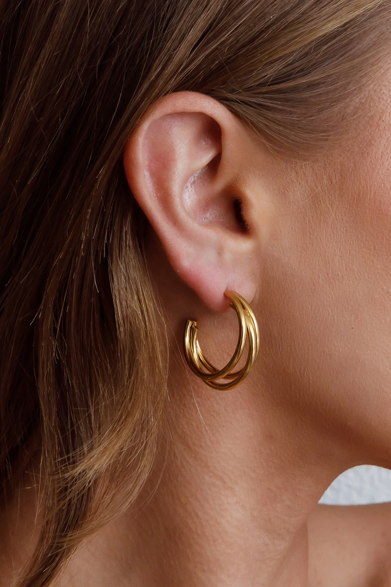 Dominique Triple Open Hoop Earrings Gold