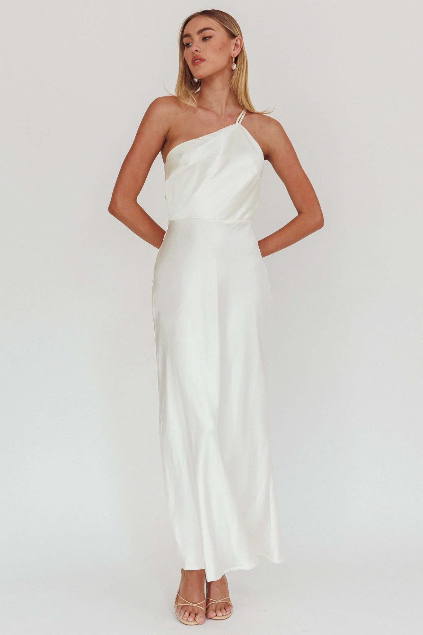 Aubrianna One-Shoulder Strappy Back Dress White