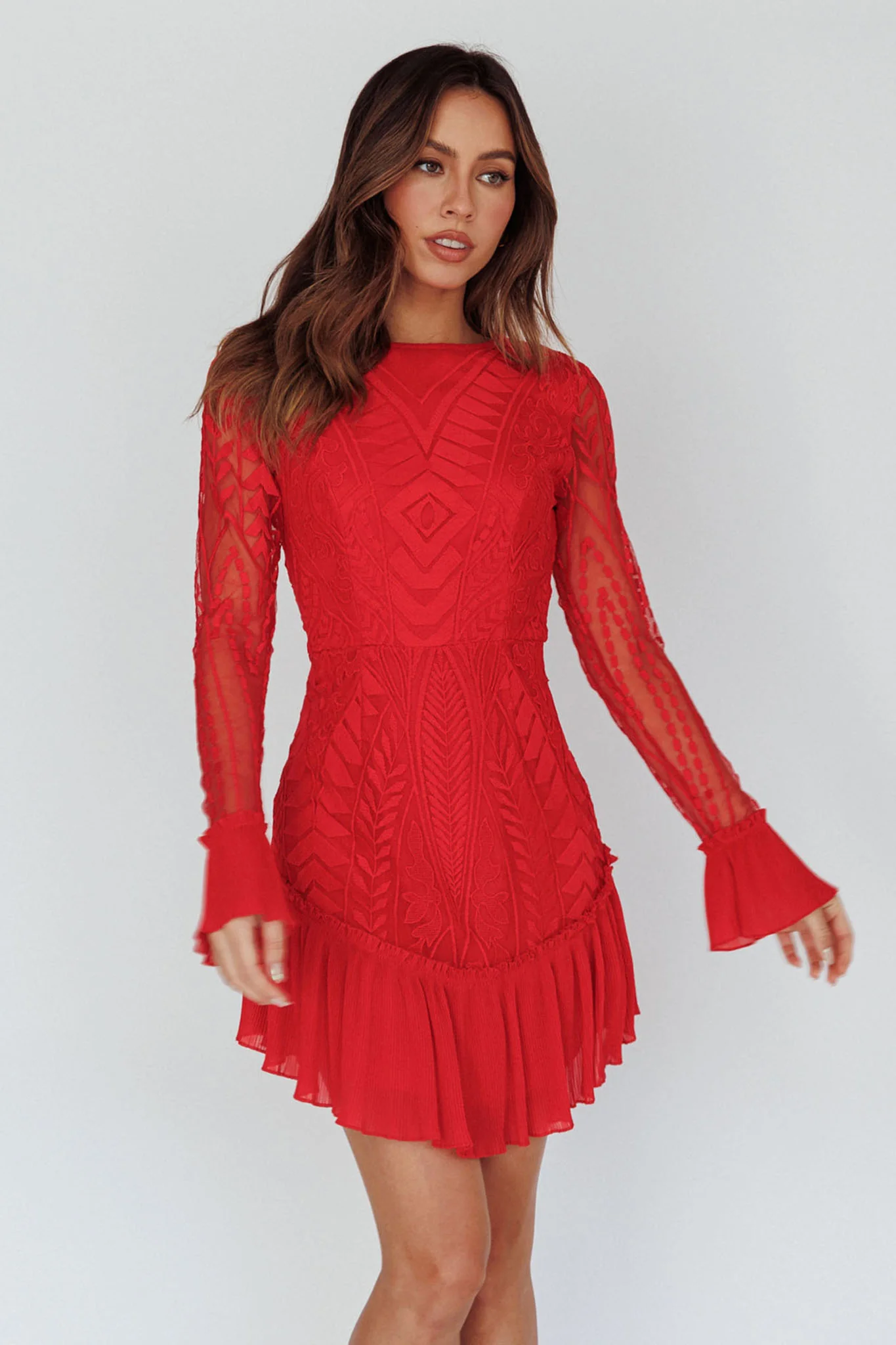 Dreamy Long Sleeve Mini Dress Red