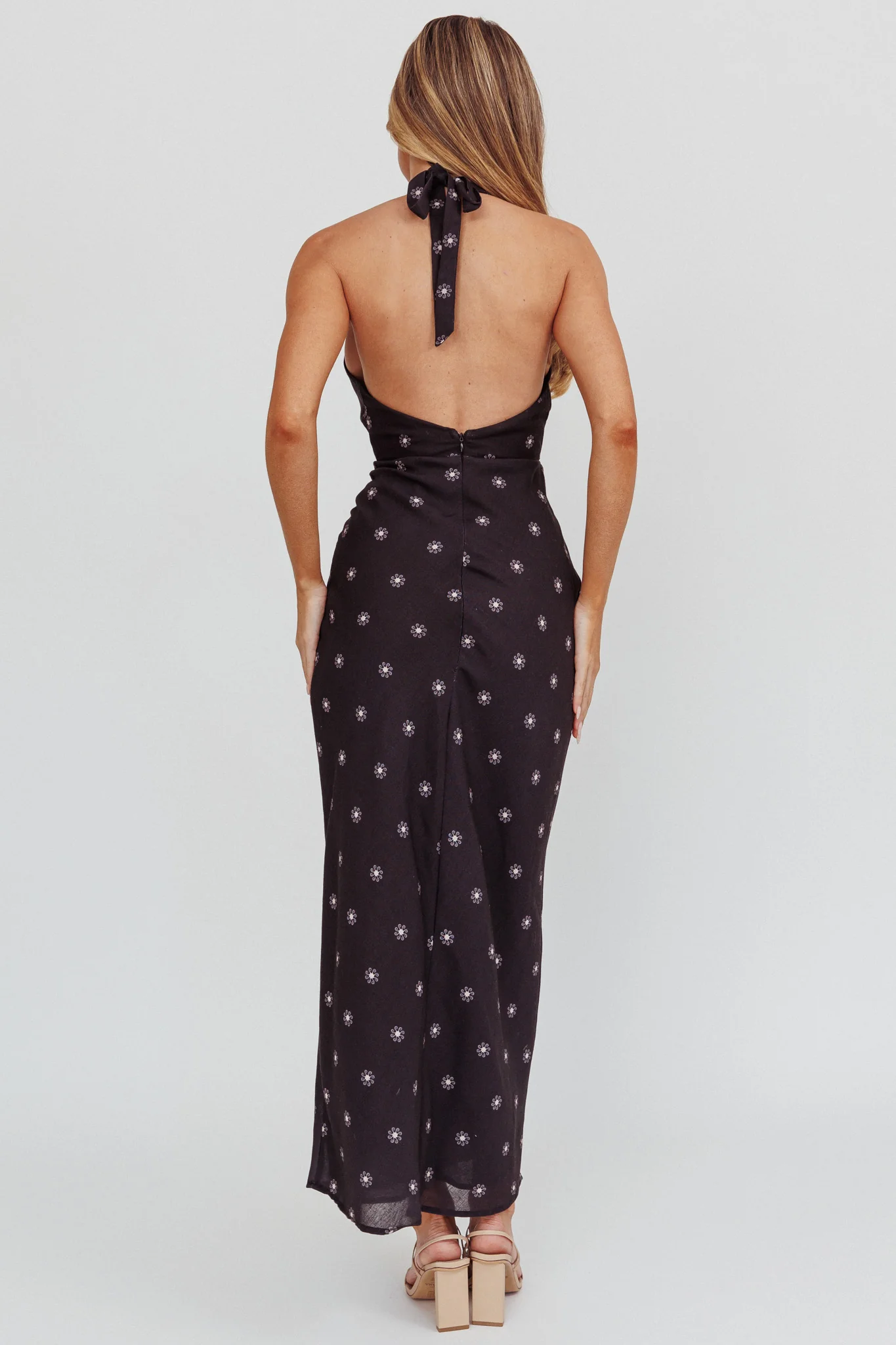 Of Your Dreams Plunging Halter Dress Black