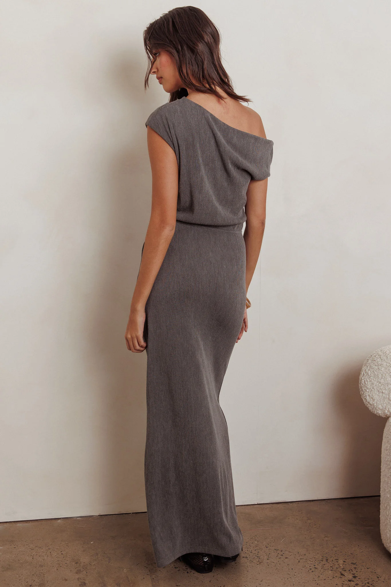 Calculated Ribbed Knit Maxi Dress Dark Grey