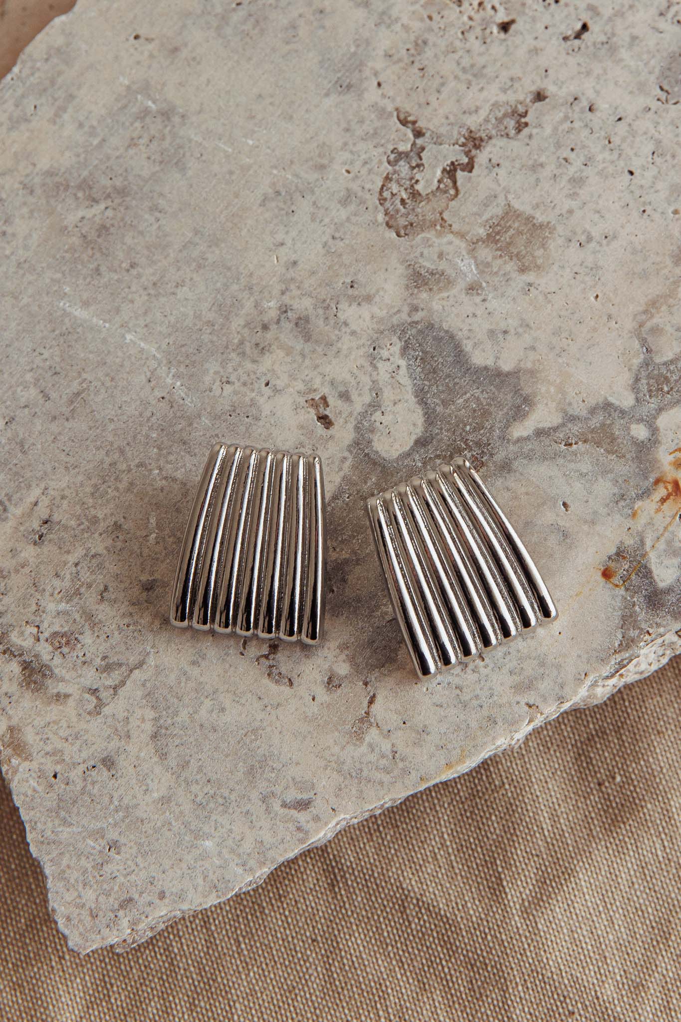 Parker Ridged Geometric Earrings Dark Silver