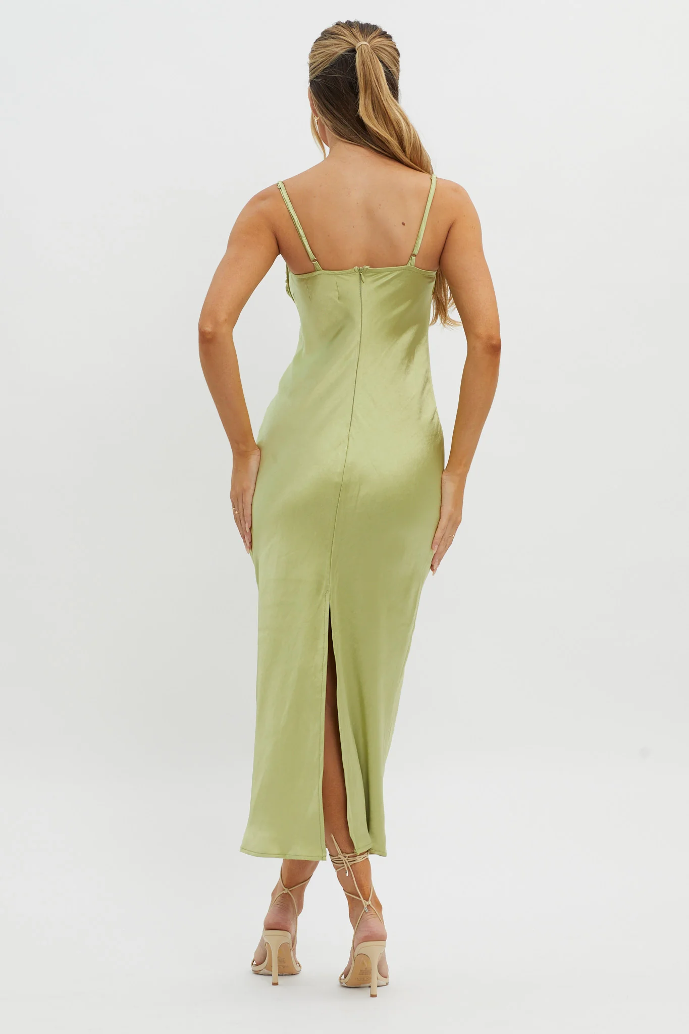 Fortune Lace Trim Bust Tie Midi Dress Lime