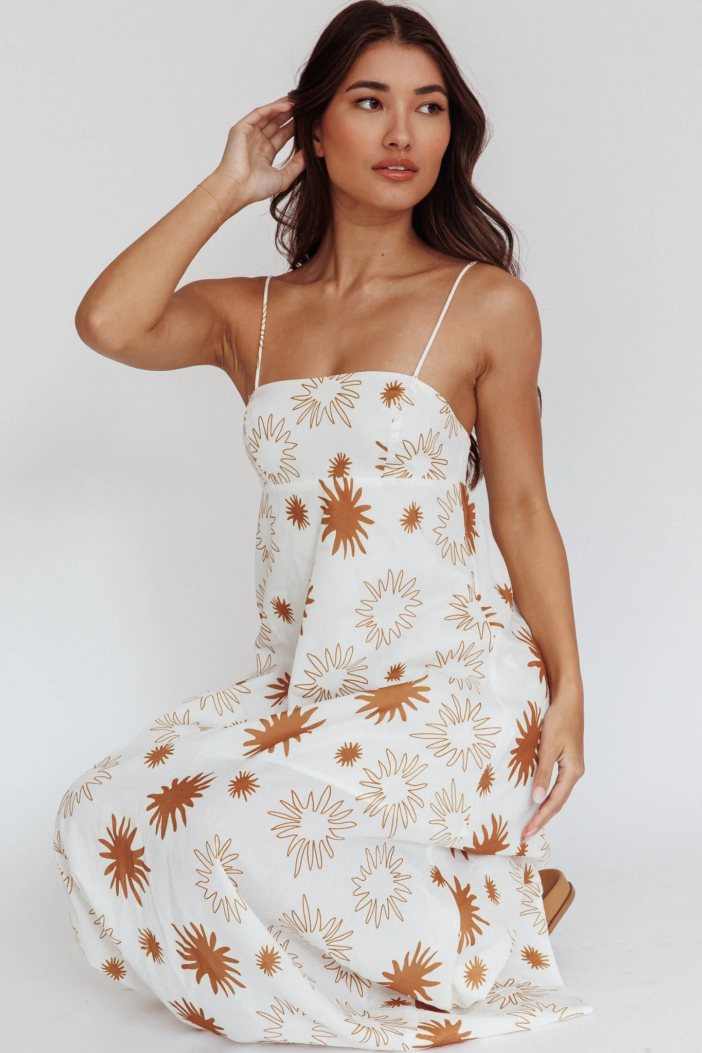 Midsummer Sun Print Maxi Dress White Green