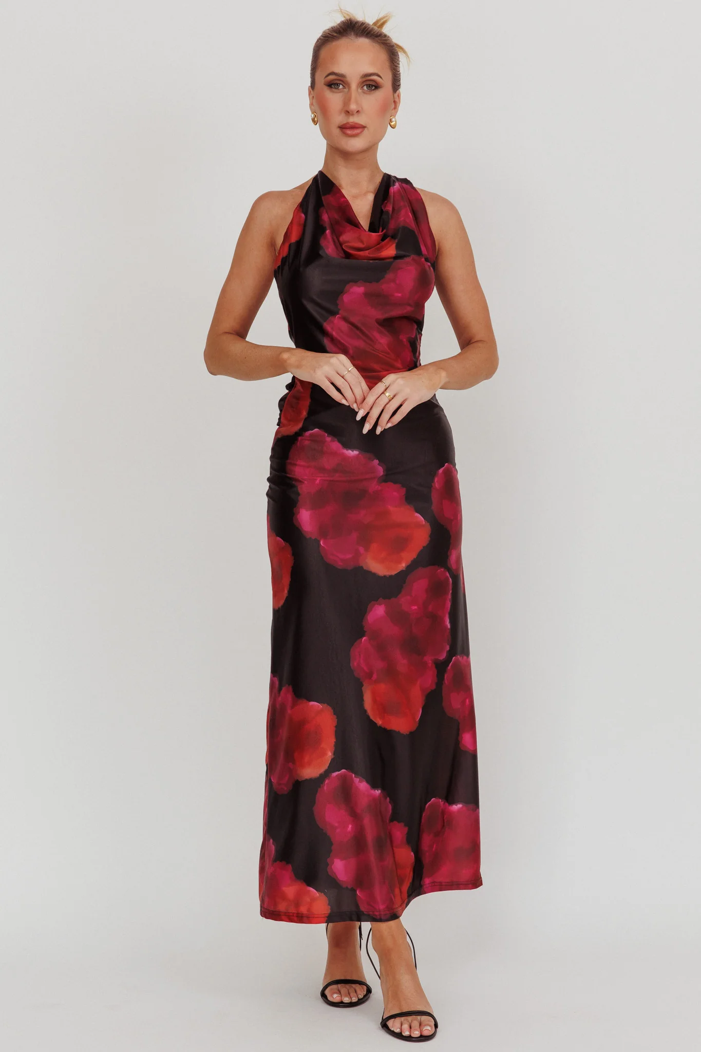 Lustrous Cowl Neck Maxi Dress Pink