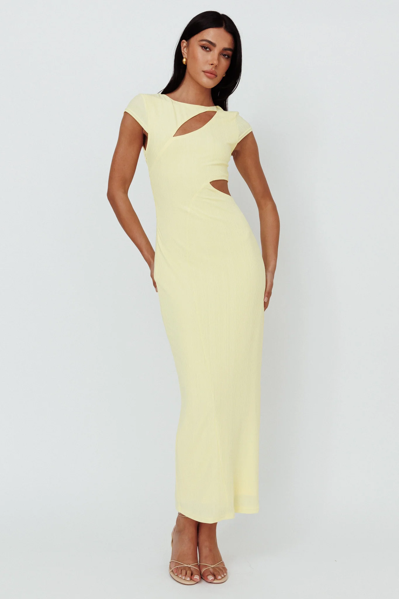 Elenice Cap Sleeve Cut-Out Midi Dress Lemon