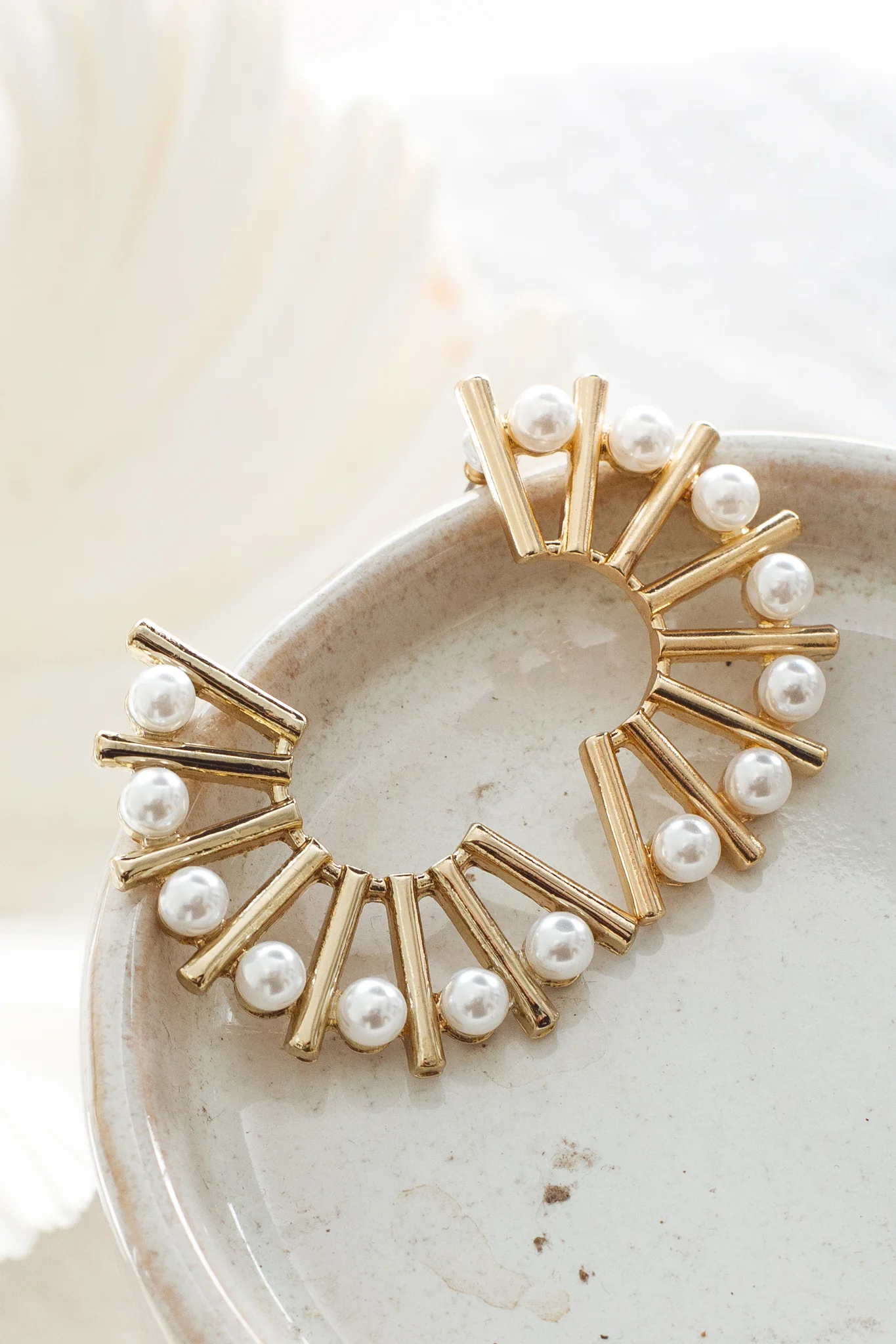 Liberty Semicircle Pearl Earrings Gold