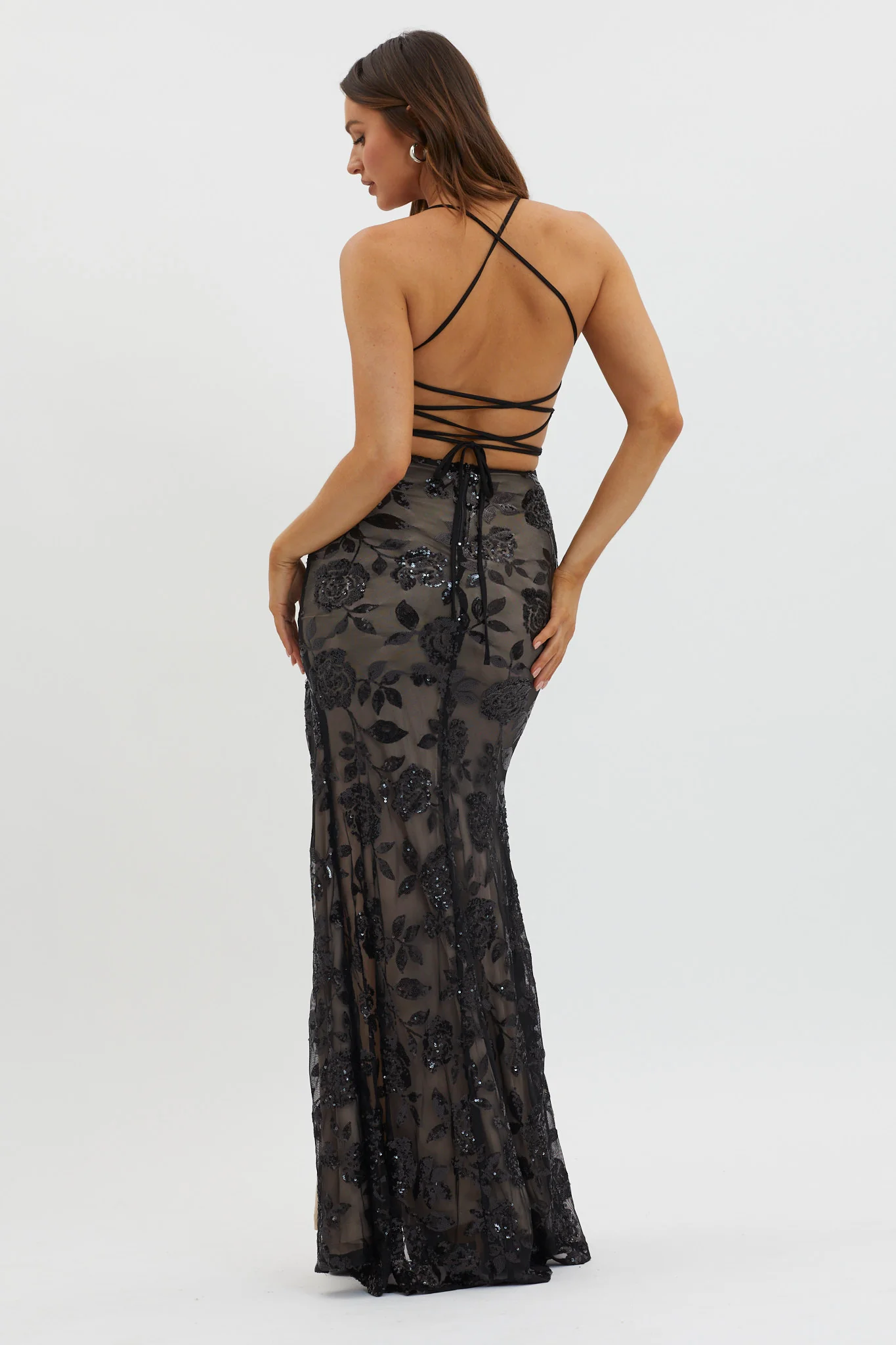 Sparks Fly Sequin Embellished Maxi Dress Black/Nude