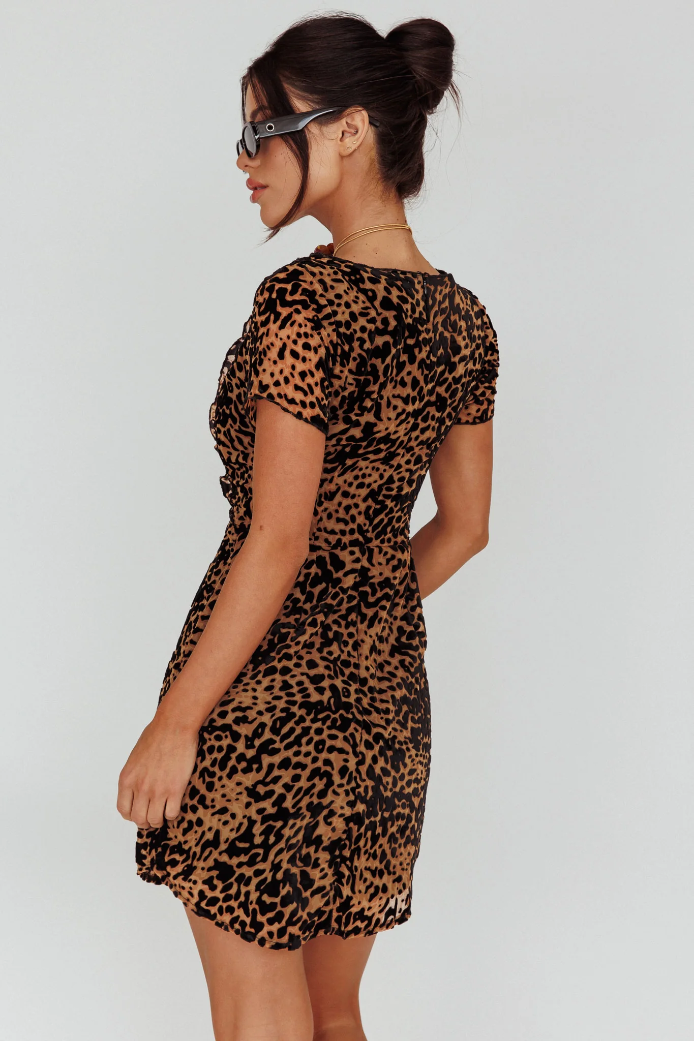 Ring Leader Short Sleeve Mini Dress Leopard Black