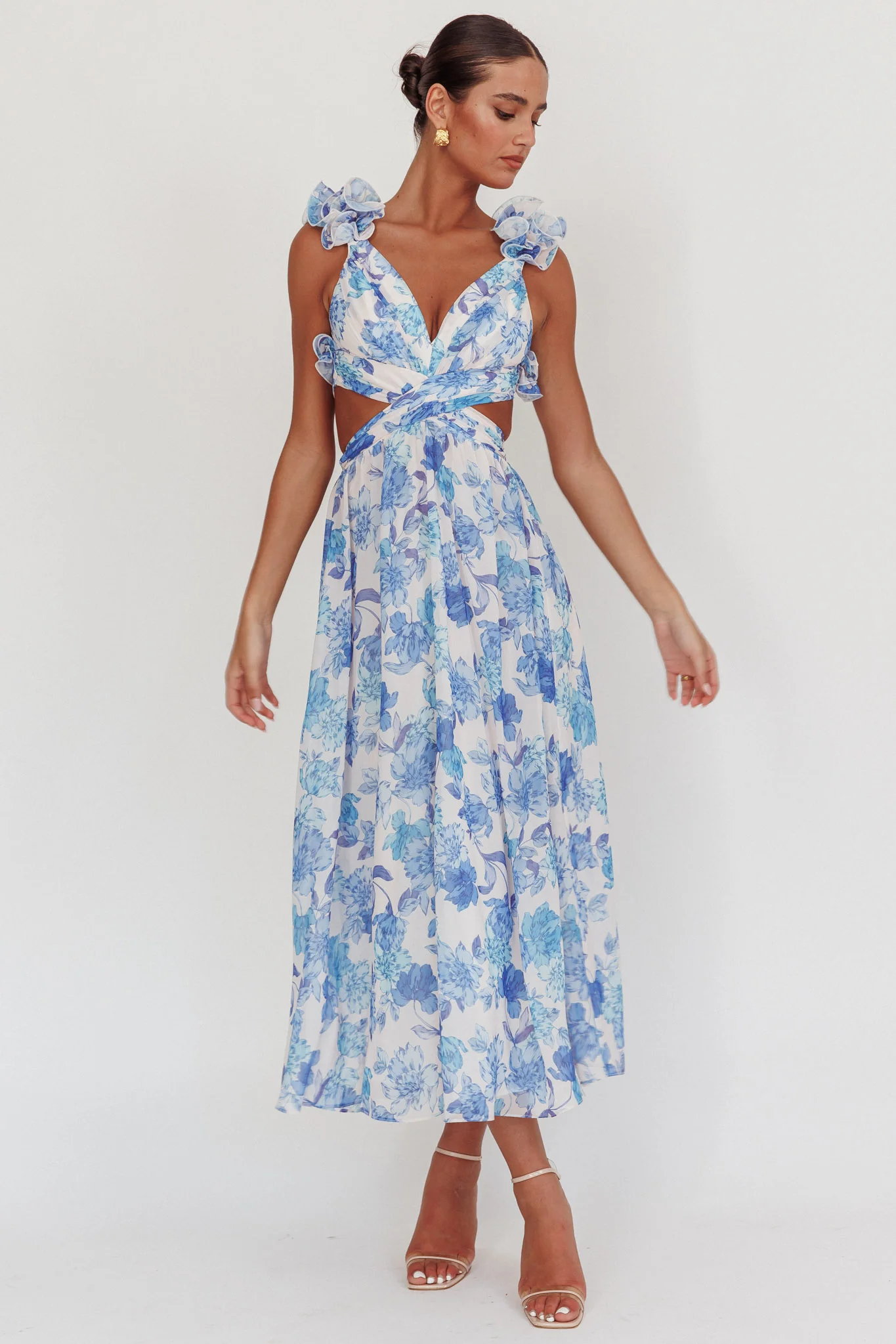 Madara Lace-Up Back Maxi Dress Floral Blue