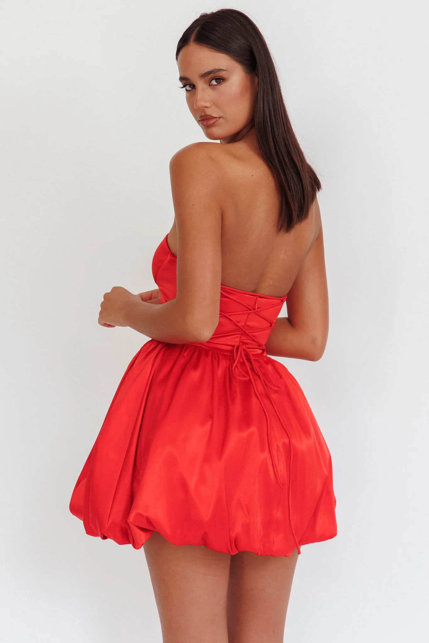 For Love Strapless Balloon Skirt Mini Dress Red
