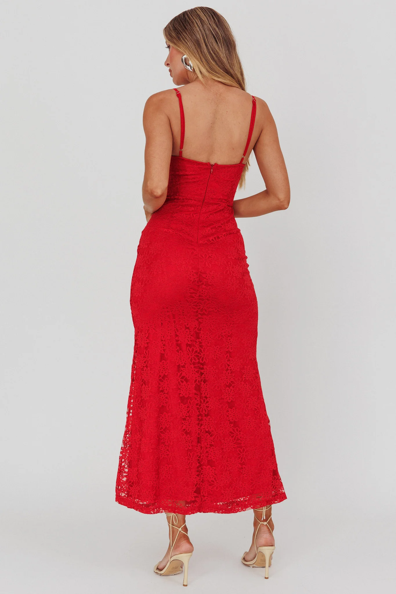 Passione Tied Bust Lace Maxi Dress Cherry