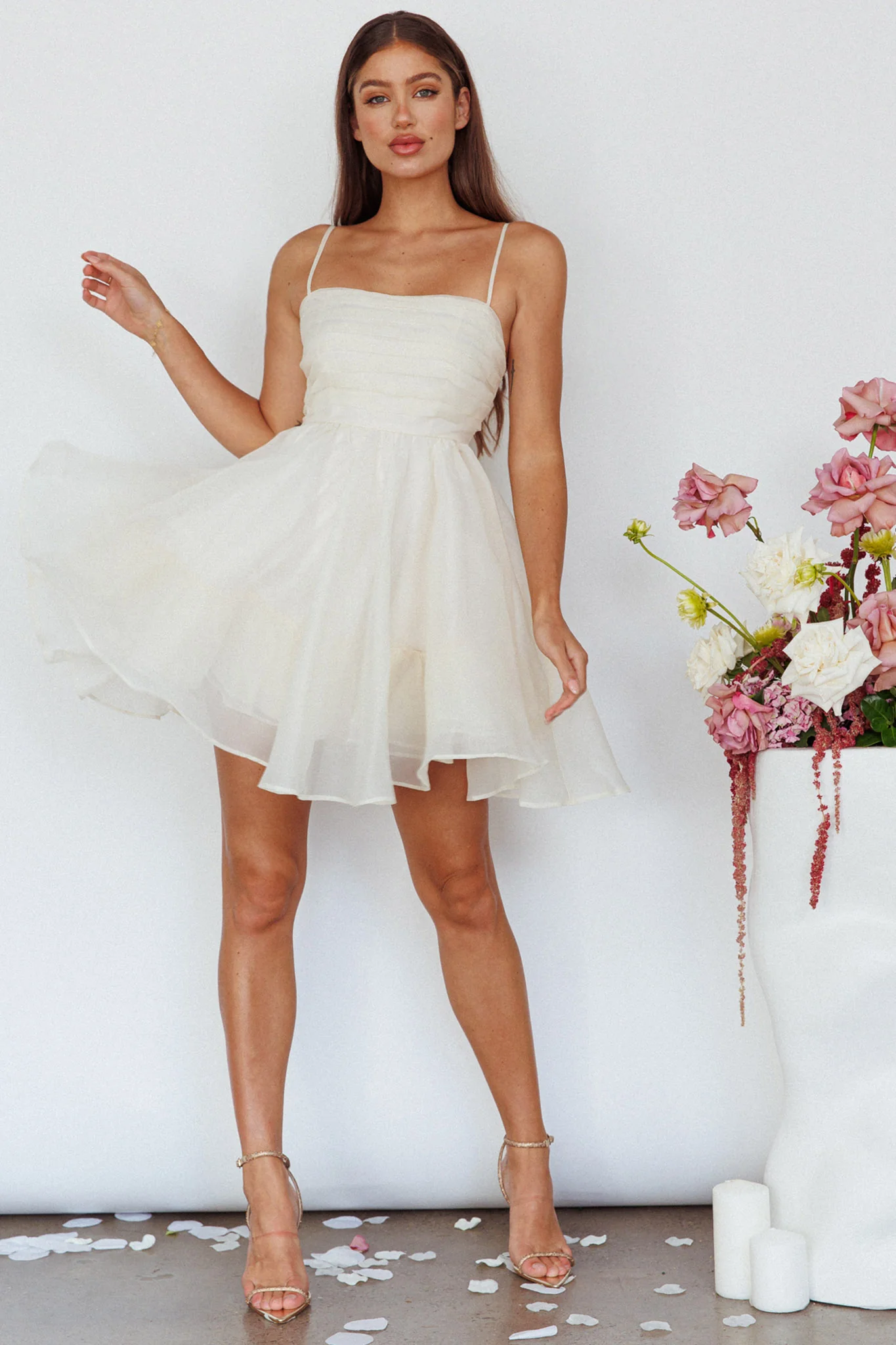 Elyse Pleated Bodice Party Dress Cream