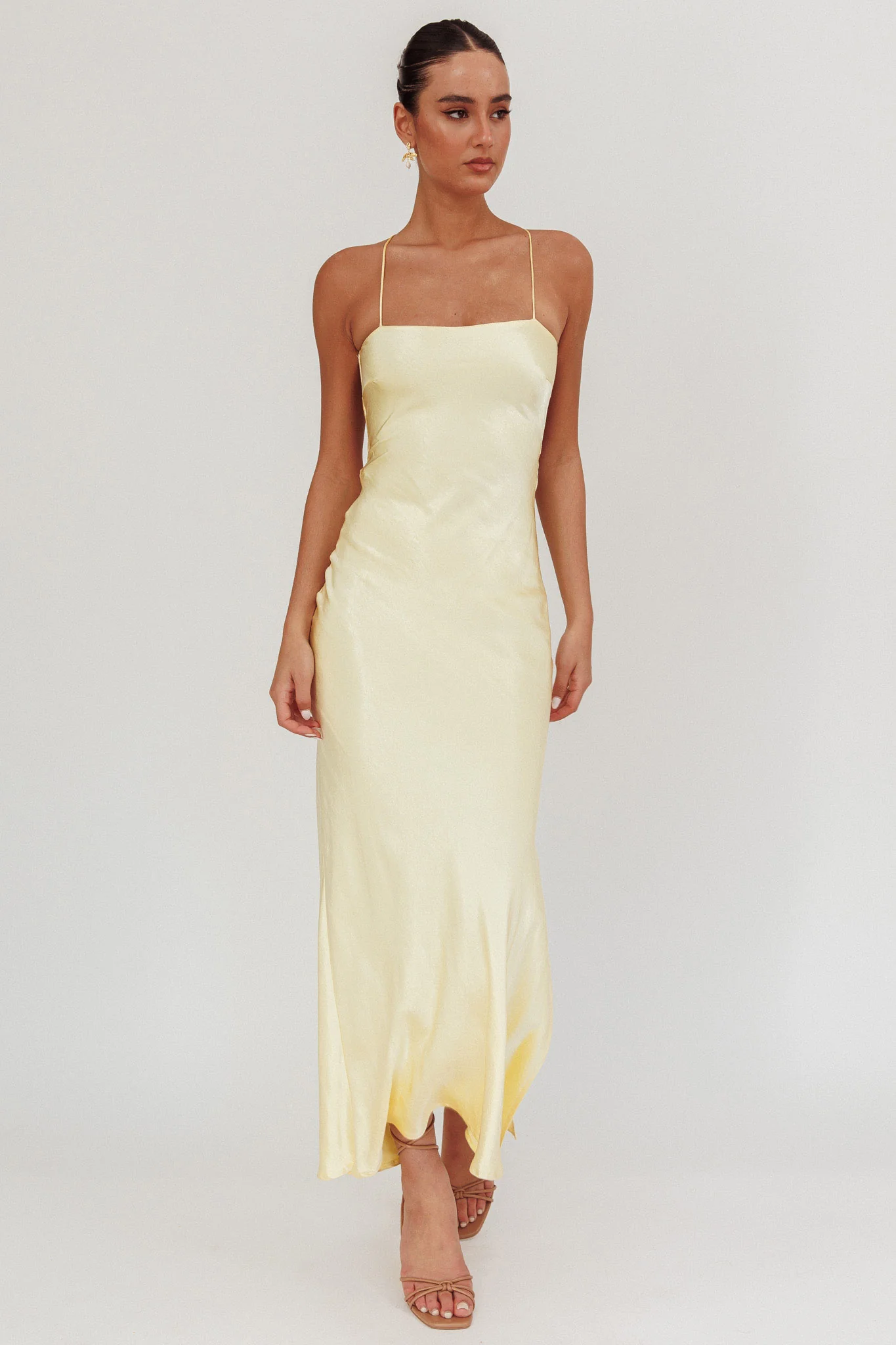 Dolce Life Backless Satin Maxi Dress Butter