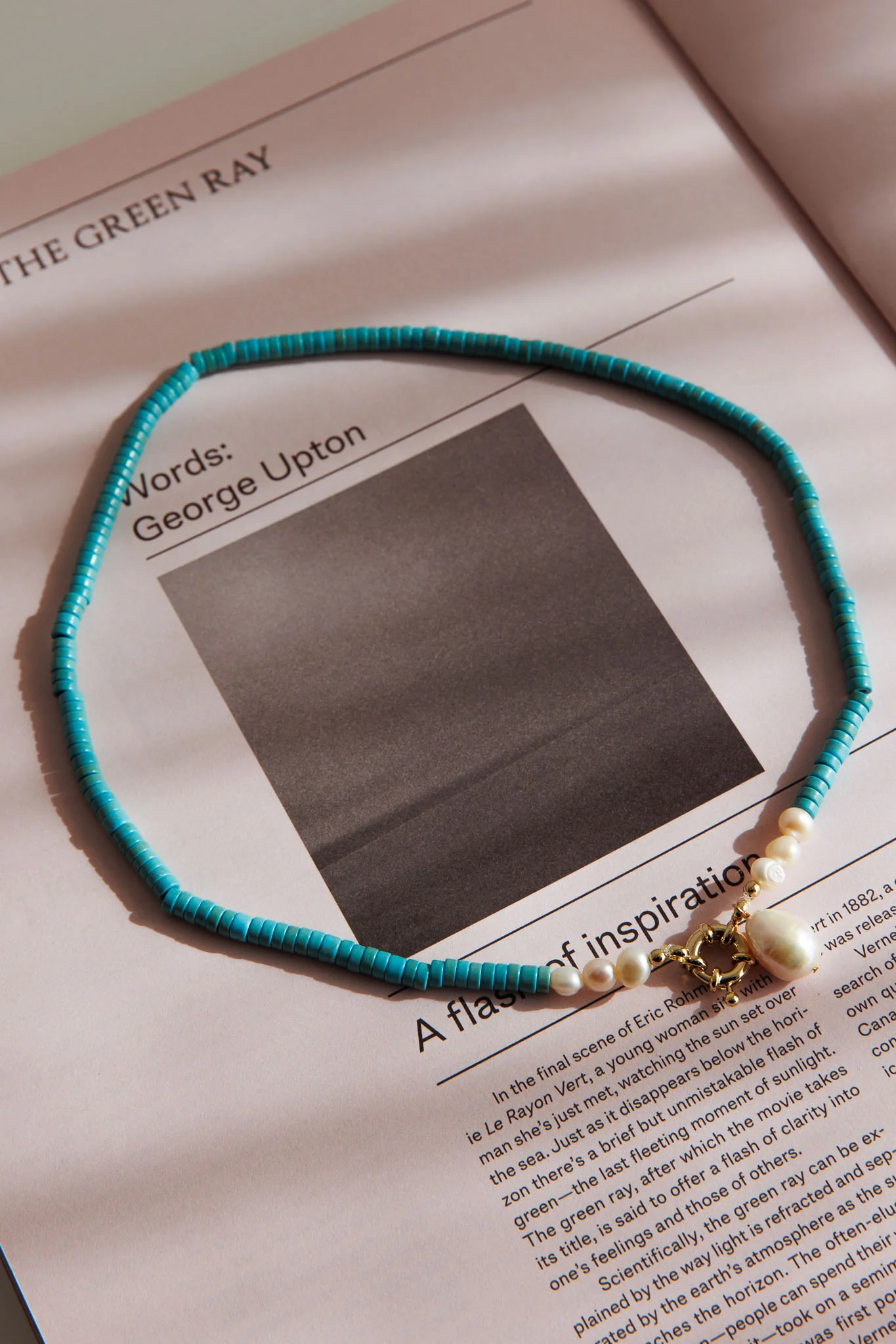 Monaco Pearl Turquoise Bead Necklace Gold