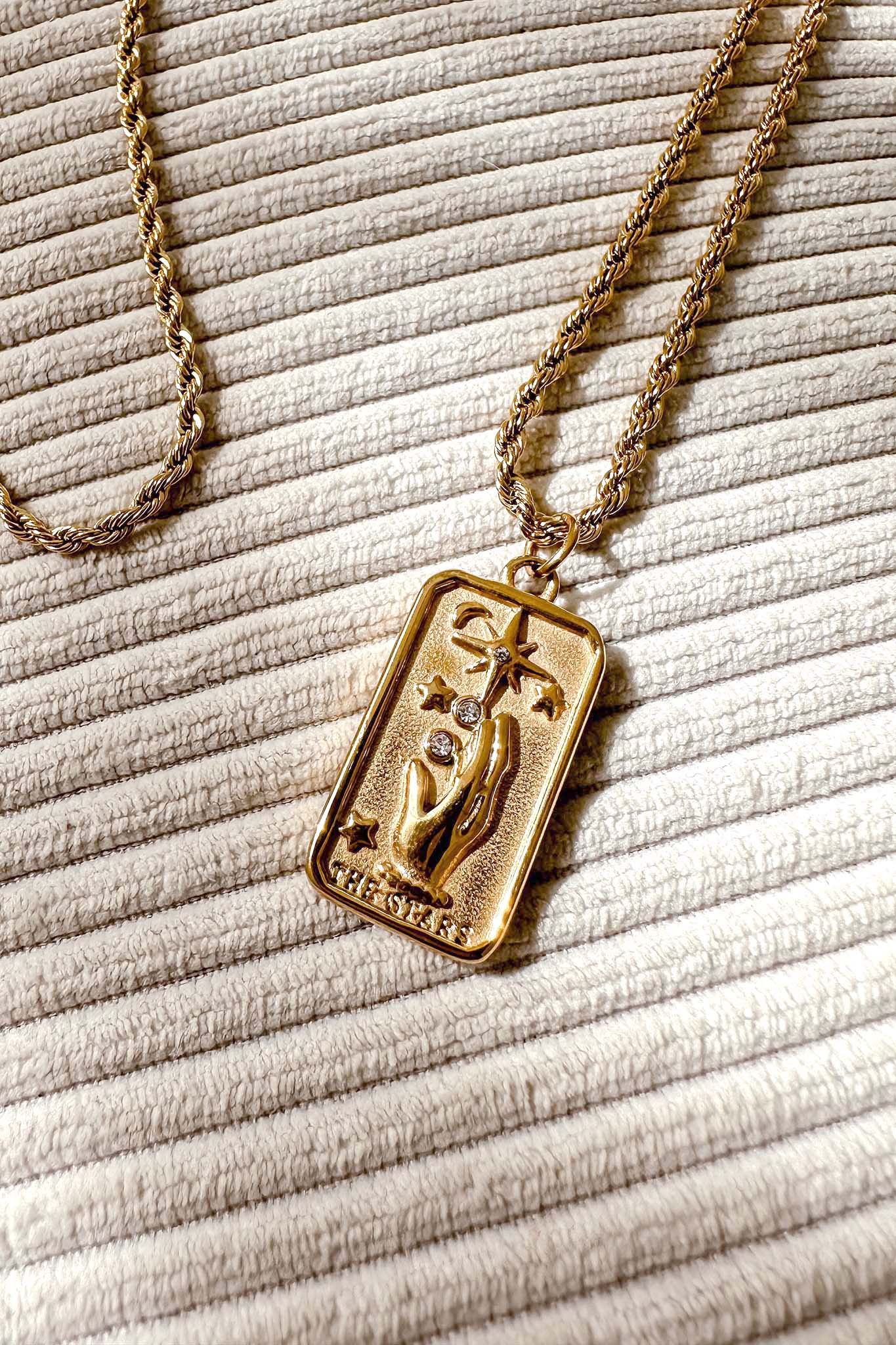 The Stars Rhinestone Pendant Necklace Gold