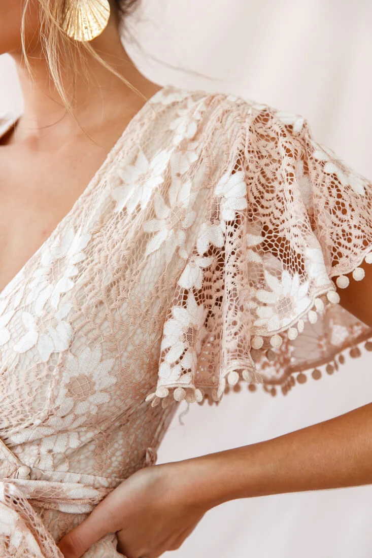 Cami Angel Sleeve Faux Wrap Dress Nude