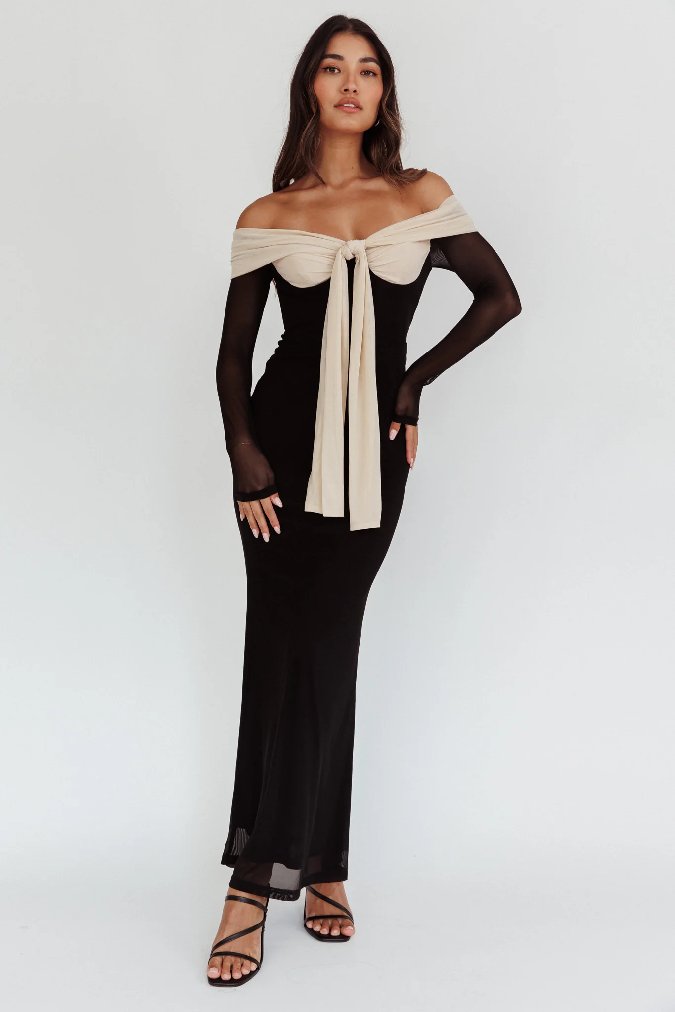 Perfect Worlds Off Shoulder Maxi Dress Black