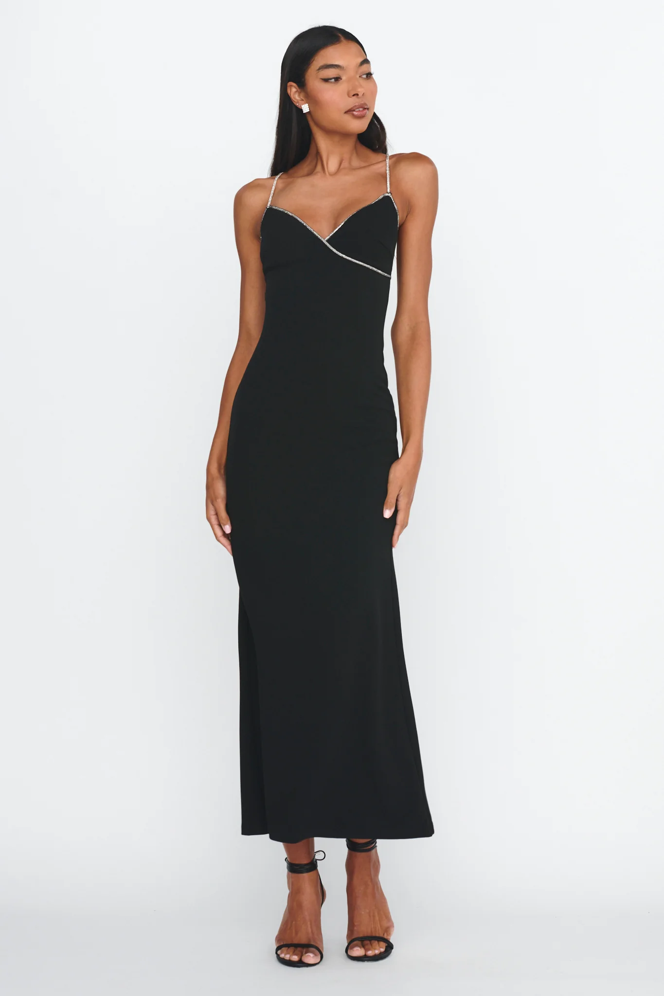 Harleigh Diamante Strap Tied Back Dress Black