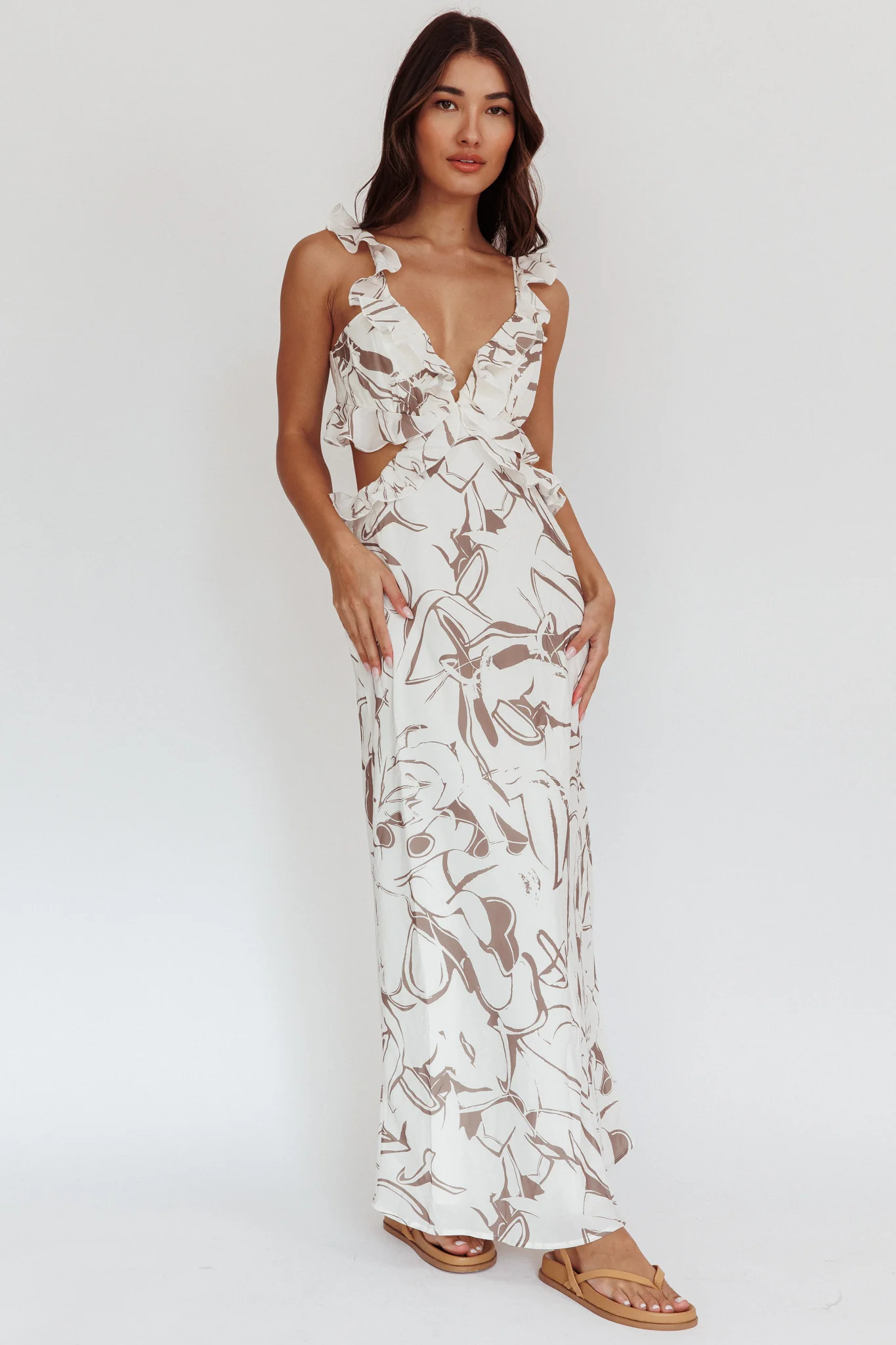 Second Chances Ruffle Trim Maxi Dress Mocha