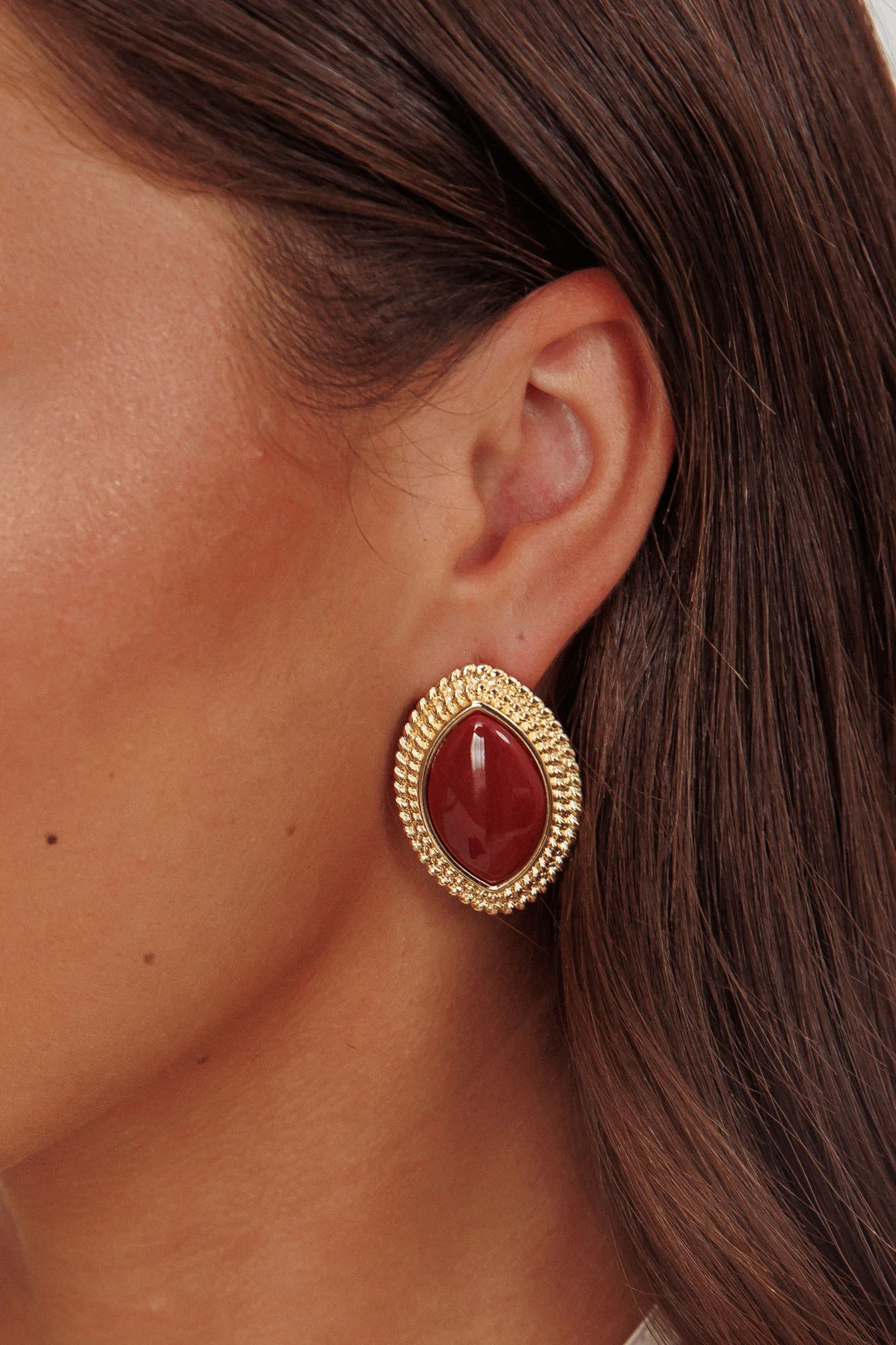 Coco Marquise Cabochon Earrings Gold Burgundy