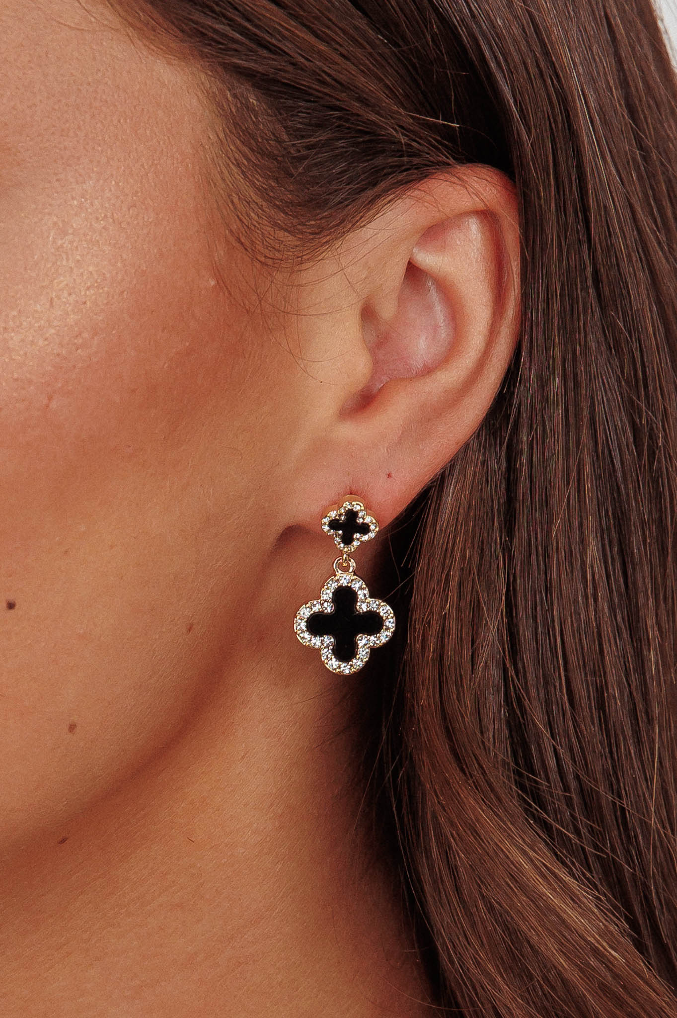 Talia Four-Leaf Clover Earrings Gold Black