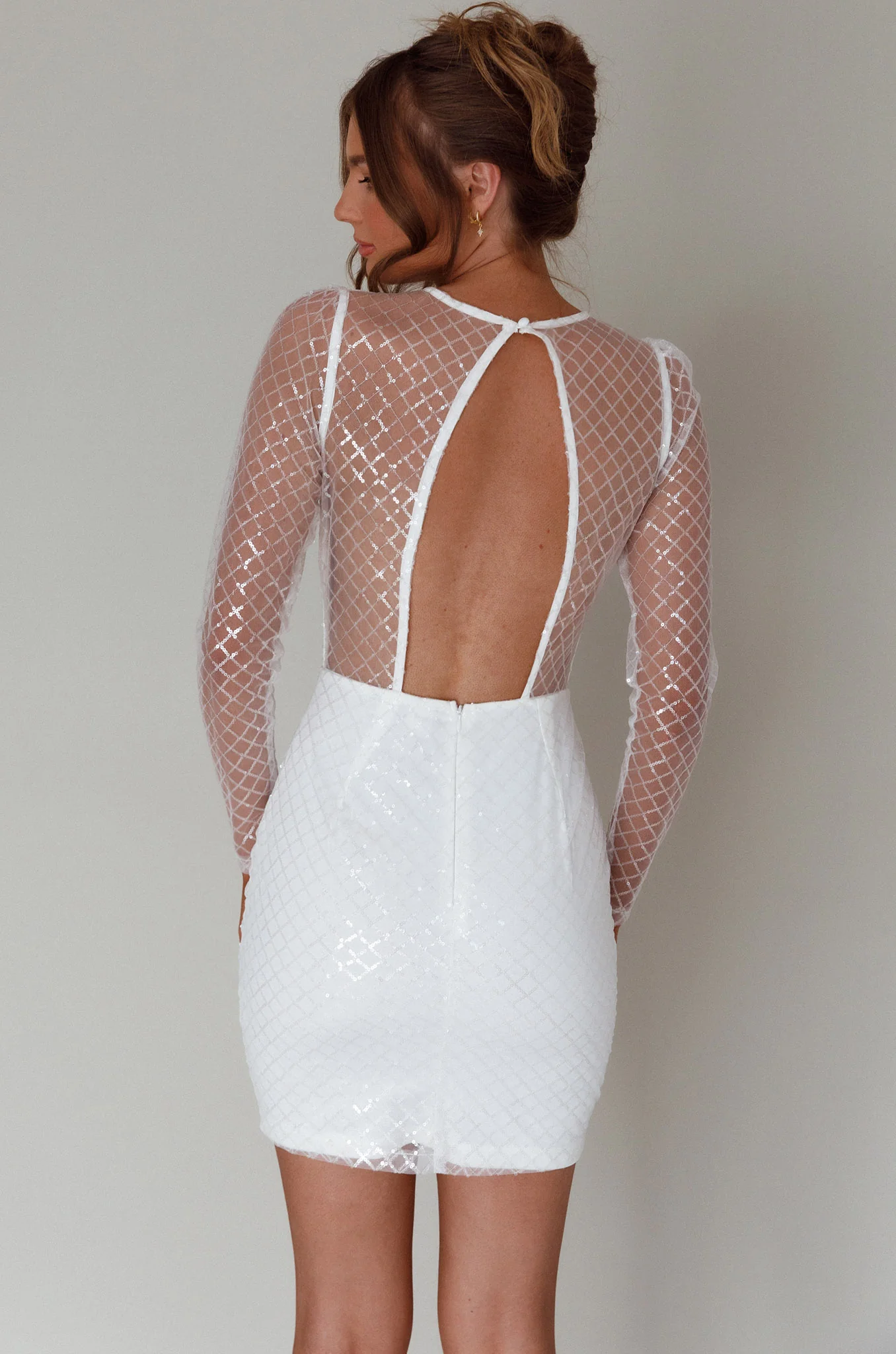 Juno Plunging Neckline Sequin Mini Dress White