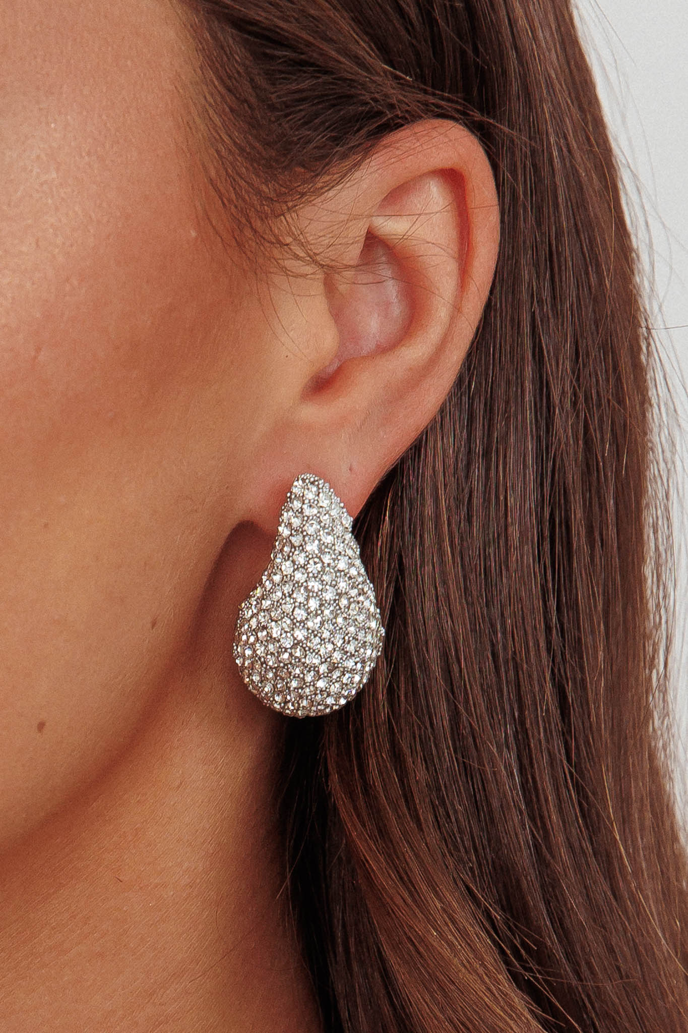 Nebula Pave Teardrop Earrings Silver Diamante
