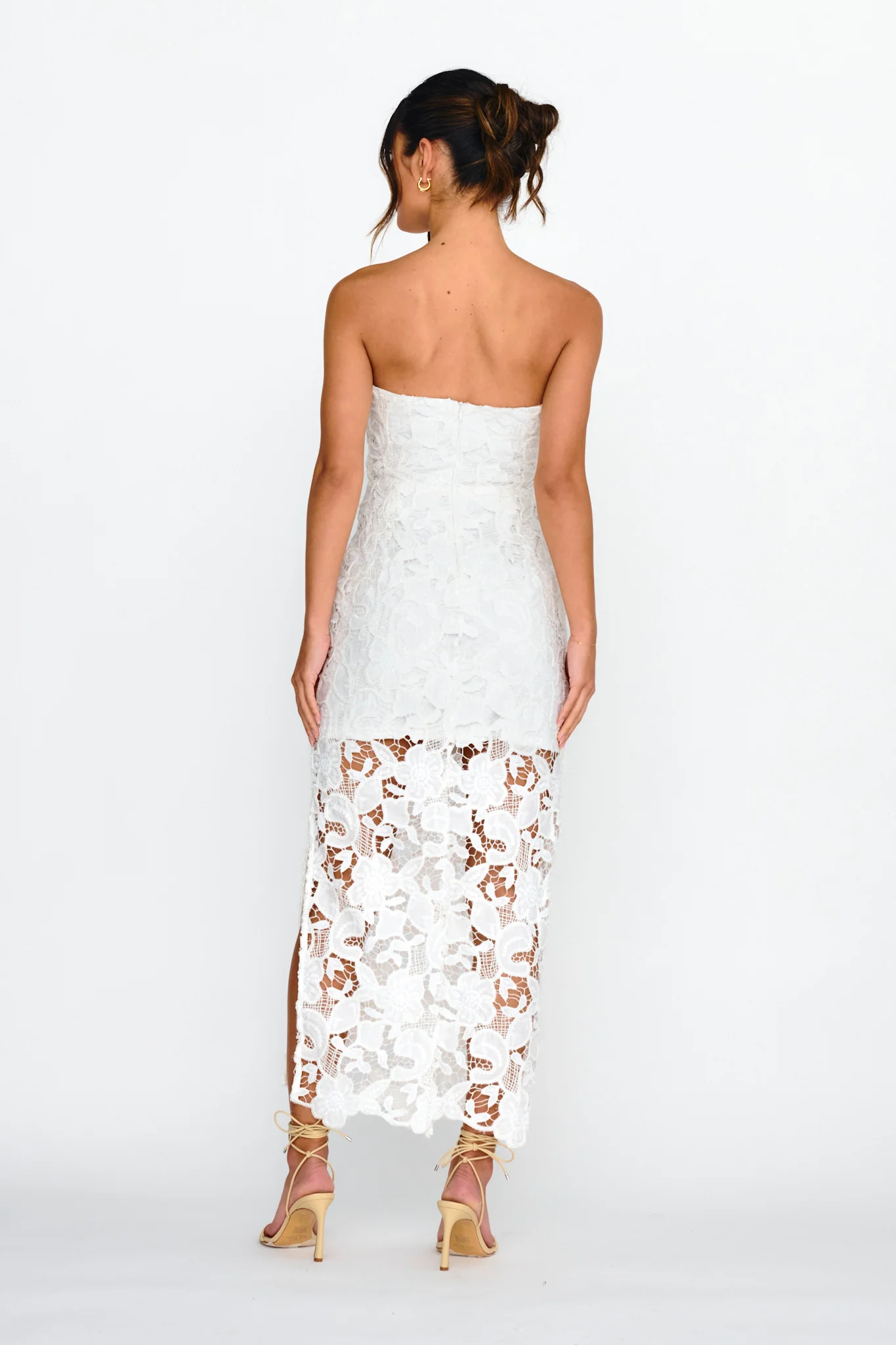 Parisa Sequin Embroidery Overlay Midi Dress White