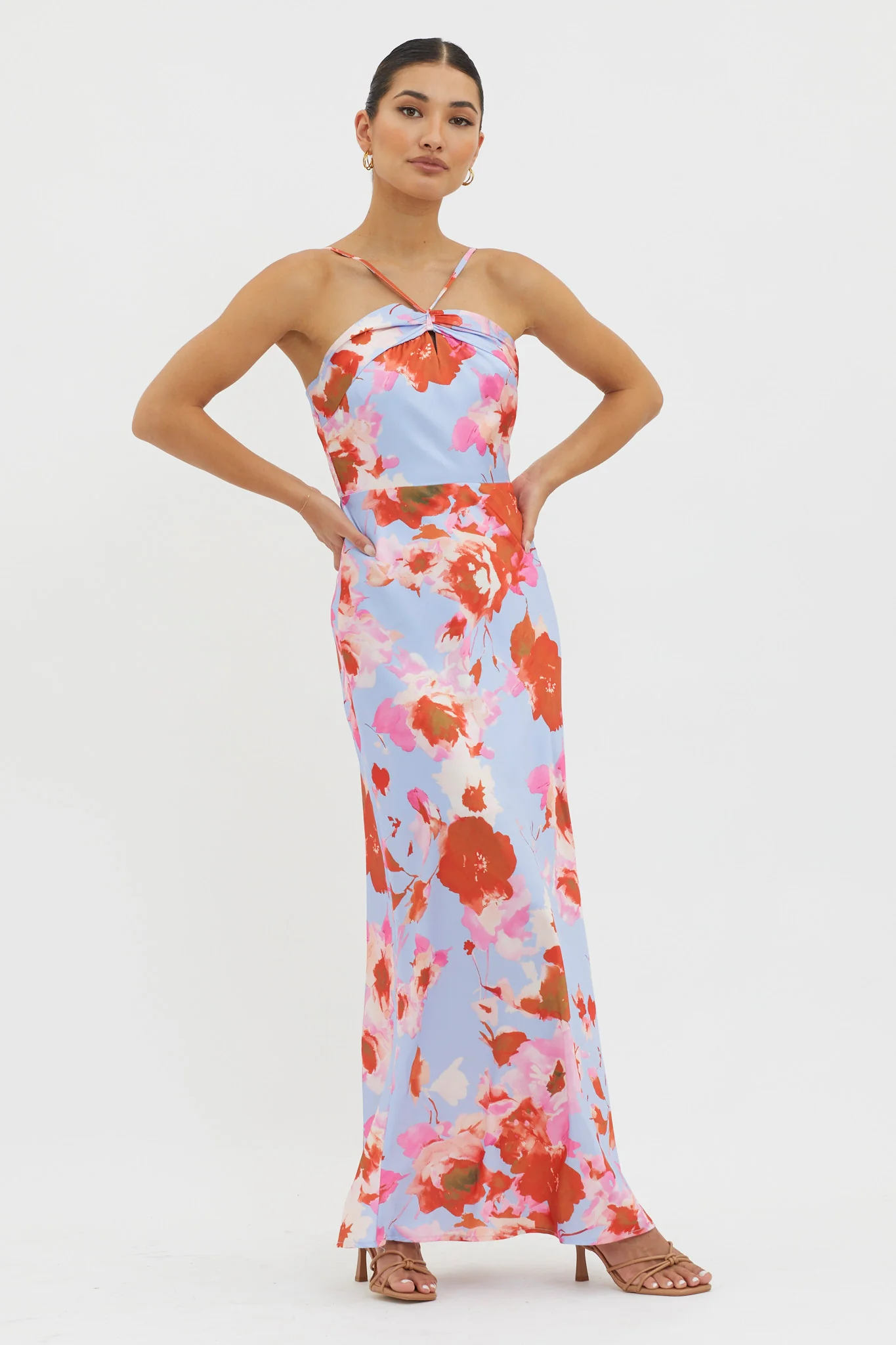 Carter Foldover Neckline Maxi Dress Blue Pink